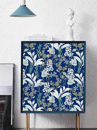 Miniatura 7 de Yasinet Papel tapiz vintage azul para despegar y pegar, papel tapiz de contacto floral extraíble, autoadhesivo, papel tapiz floral azul bohemio para