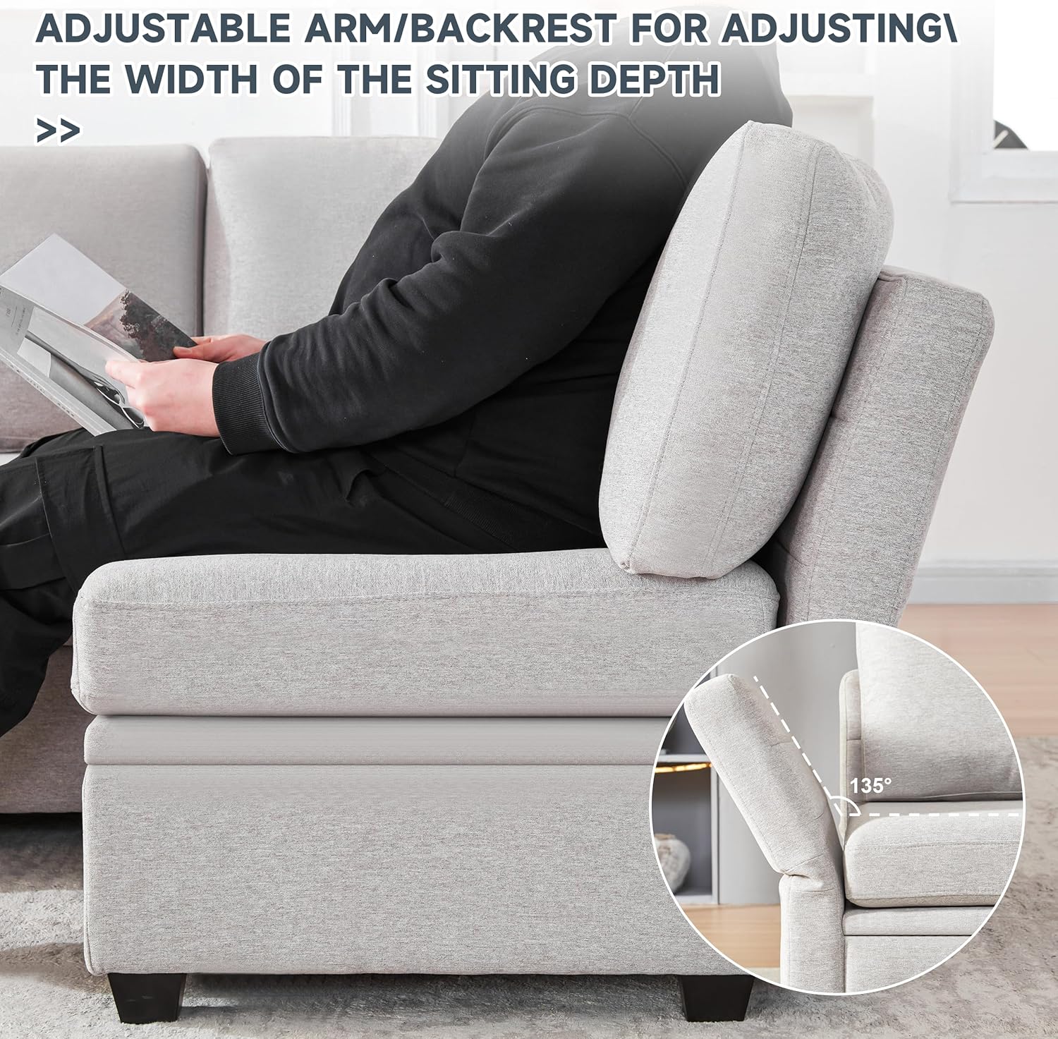 Modular Sectional Sleeper Sofa, Sectional Couch Reversible Sectional Sleeper Sofa Bed, 6 Seat Modular Couch with Storage for Living Room, Sectional Sofa with Chaise, Grey