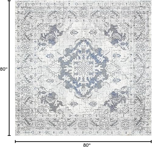 Miniatura 423 de Safavieh Tapete de área grande, colección Monaco, 11 pies x 15 pies, azul marino y celeste, diseño desgastado de medallón, no desprende pelusa