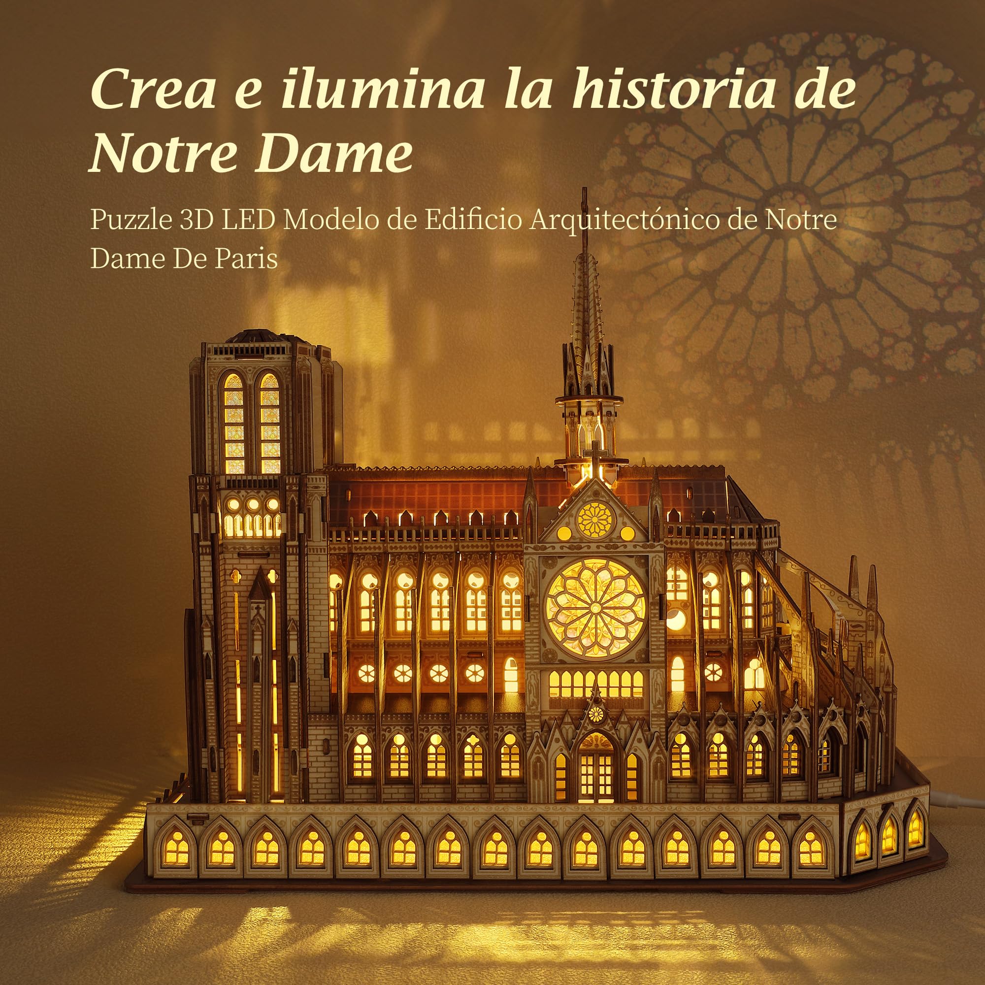 FUNPOLA Puzzle 3D de Madera LED Notre Dame de Paris – Modelo arquitectónico Iluminado para decoración del hogar y colección