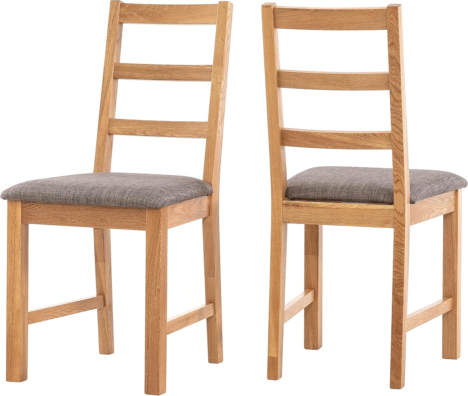 Hallowood Furniture Solid Oak Small Dining Chairs Set of 2 with Linen Fabric Seat Pad in Grey