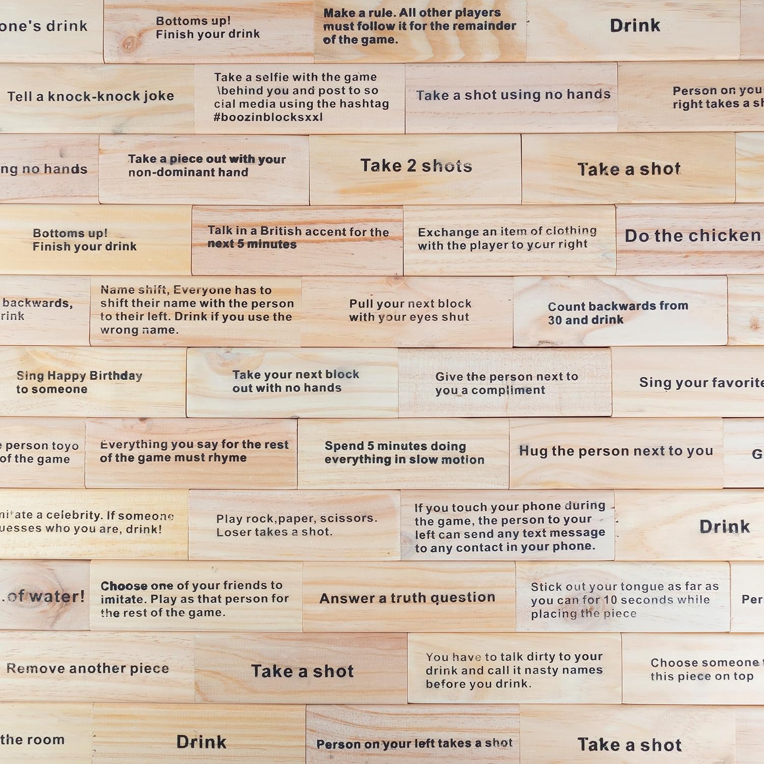 Extra Large Stack Tower Drinking Game w Carrying Case - Stack up to 5 Ft Tall- 60pcs Giant Wooden Blocks w Drinking Commands (21+ Only) - Fun Party Game for College & Adults