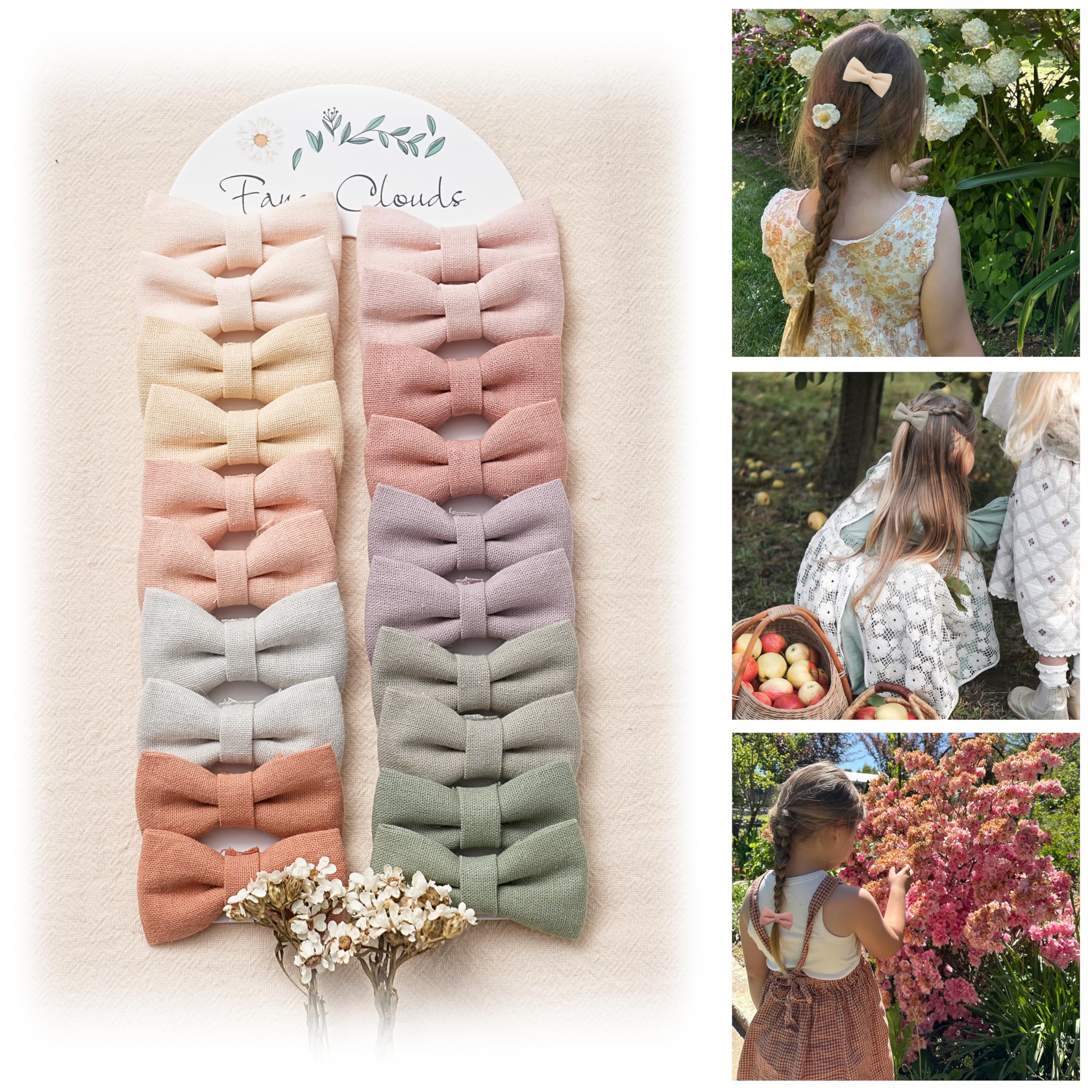 Baby Toddler Little Girls Hair Ties with Linen Bows, 20 pcs No Damage Elastic Nylon Ponytail Holders Scrunchies for girls, Small Hair Accessories for