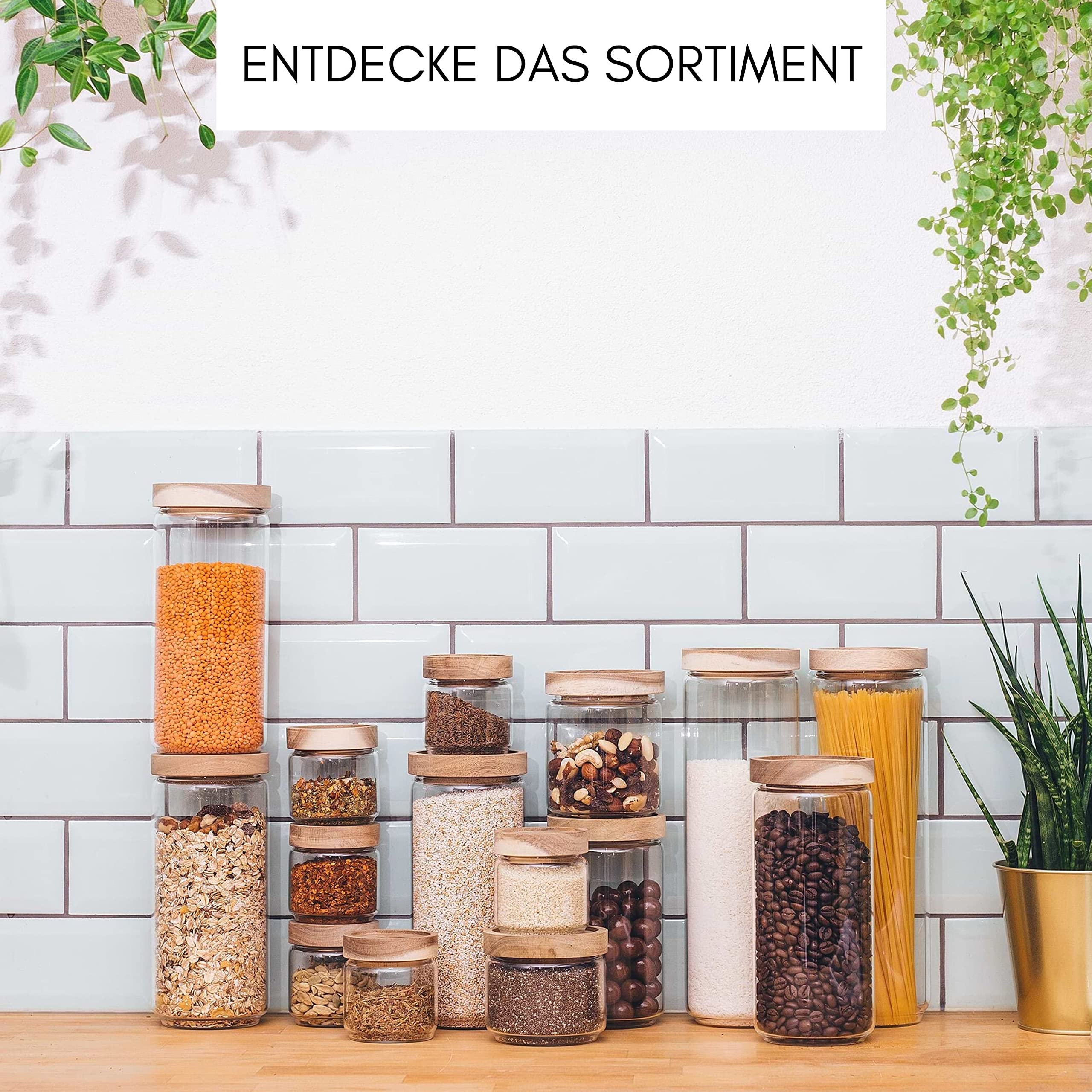Econovo® Vorratsgläser mit Holzdeckel 500ml (4-teilig) aus Borosilikatglas, stapelbar und luftdicht, Vorratsdosen Glas-Behälter Aufbewahrungsglas mit Deckel für Vorräte groß und klein
