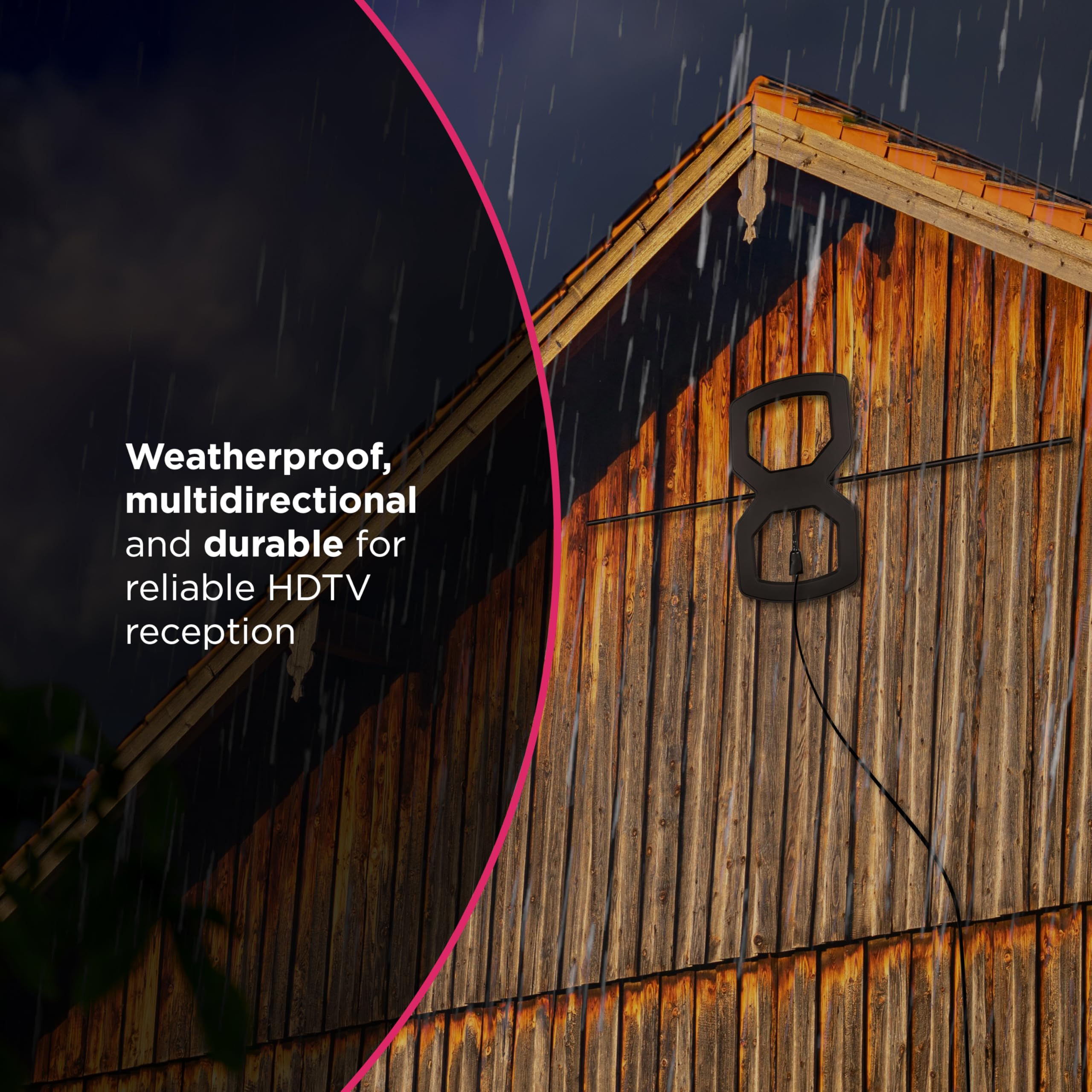 GE UltraPro OptimaMax - Antena HD para Exteriores, Rango de 60 Millas, 4K/8K Ultra HD, Listo para TV NEXTGEN, Resistente a la Intemperie, Montaje en ático o Exterior, Canales Locales gratuitos, 81839