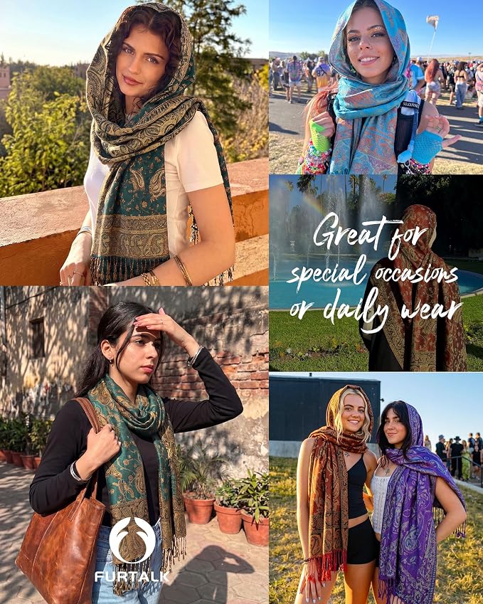 Pashmina reversible para mujer con diseño Paisley miniatura 5