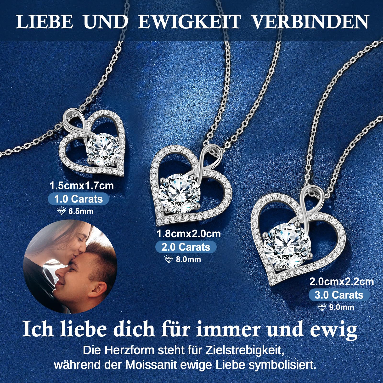 LOUISA SECRET Frauen Halskette Infinity Herz Eternal Mini Herz Moissanite | Runde Halskette 925 Sterling Silber Kette Damen mit Anhänger,Geburtstag Geschenk Valentinstag Schmuck Weihnachtstag
