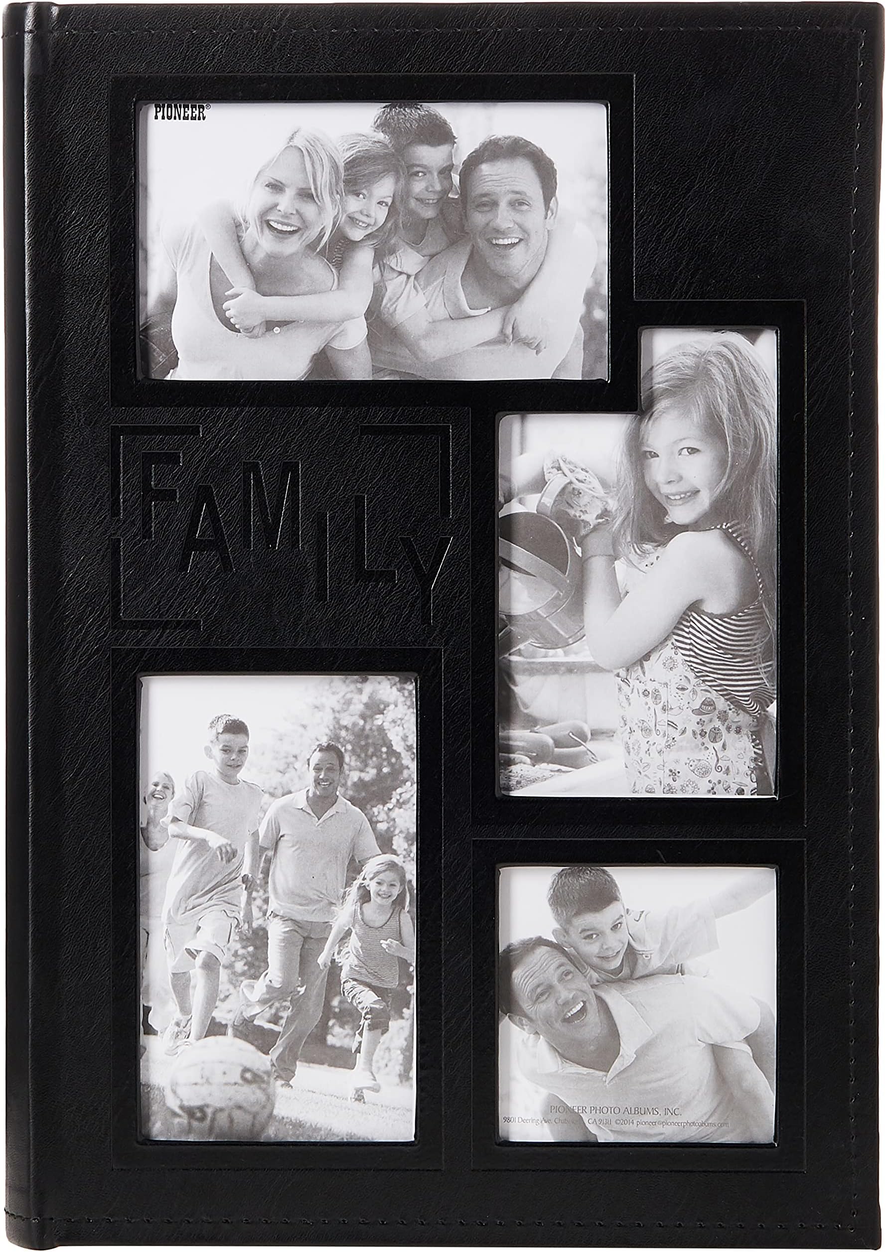 Pioneer Collage Frame Embossed Family Sewn Leatherette Cover 300 Pocket Photo Album, Black