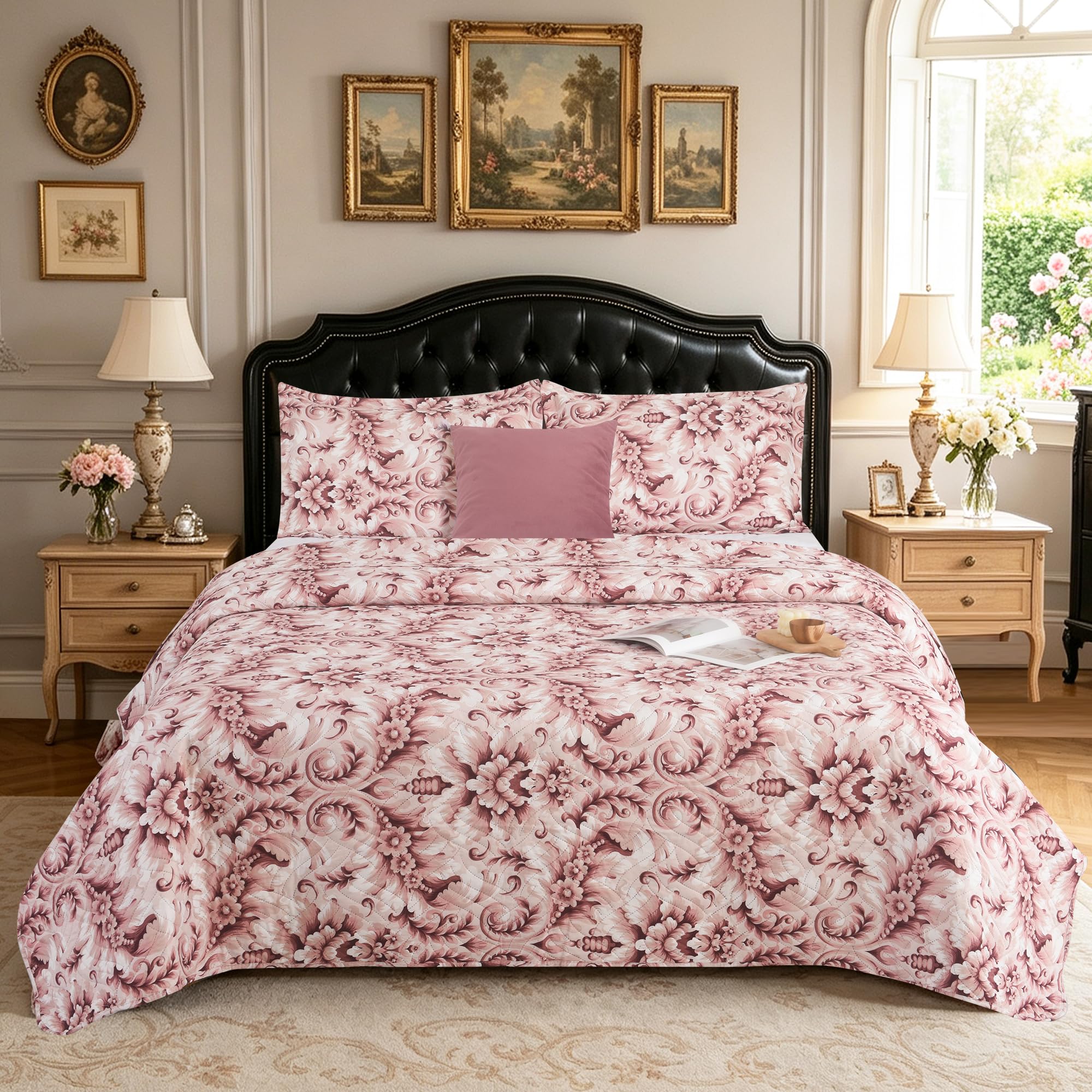Hadi London 3Pcs Patchwork Quilted Bedspreads with 2 Shams | Reversible Floral Print | Lightweight Quilt Comfort | Fits Double and King Size Beds 220x240cm | 30 Unique Designs โ image 1