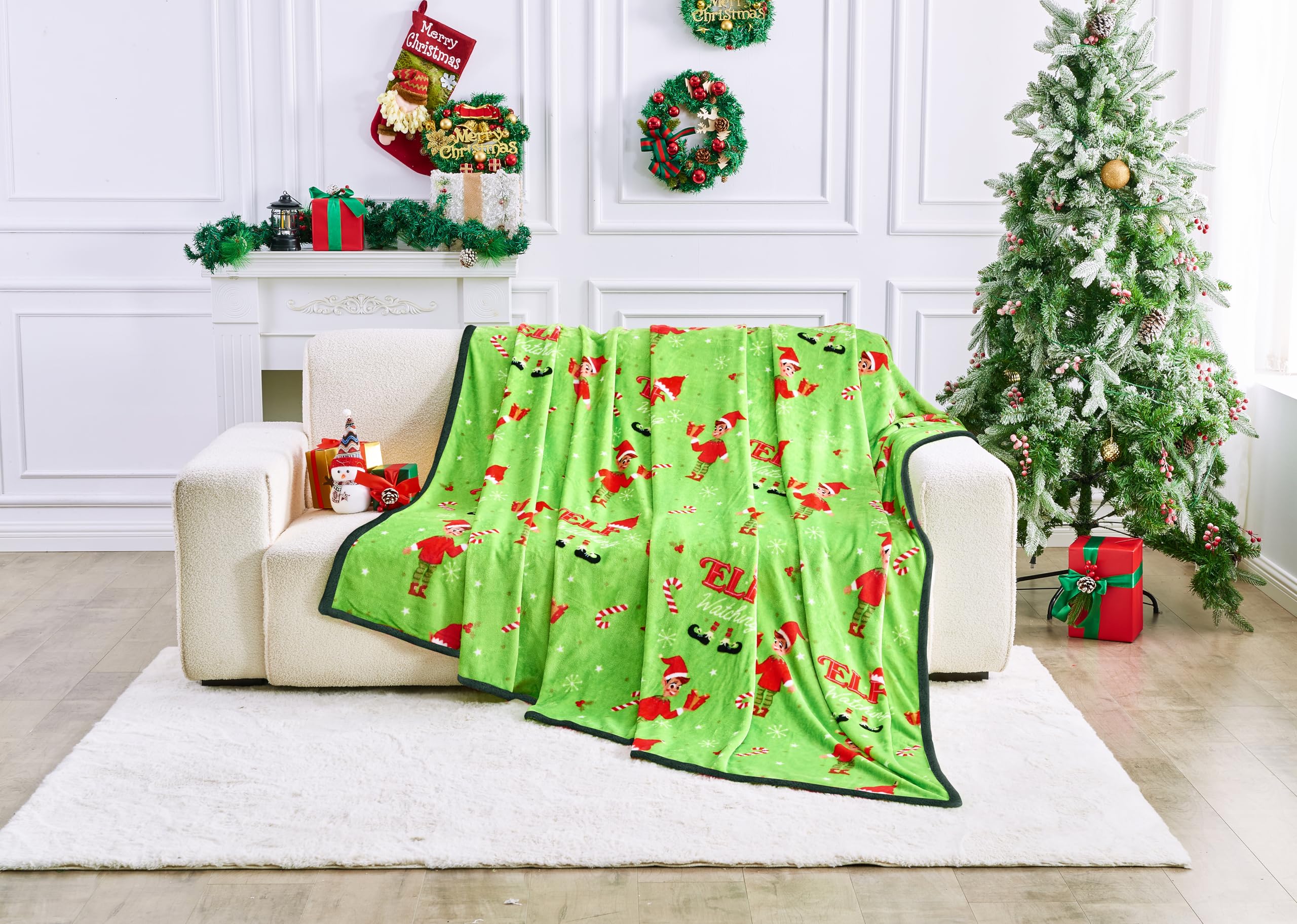 GC GAVENO CAVAILIA Elf Christmas Fleece Blanket - Soft Fluffy Sherpa Throw Blanket for Sofa, Bed & Couch - Warm Winter Thick Faux Fur Throws (200x240 cm) - Extra Large Xmas Blanket & Adults