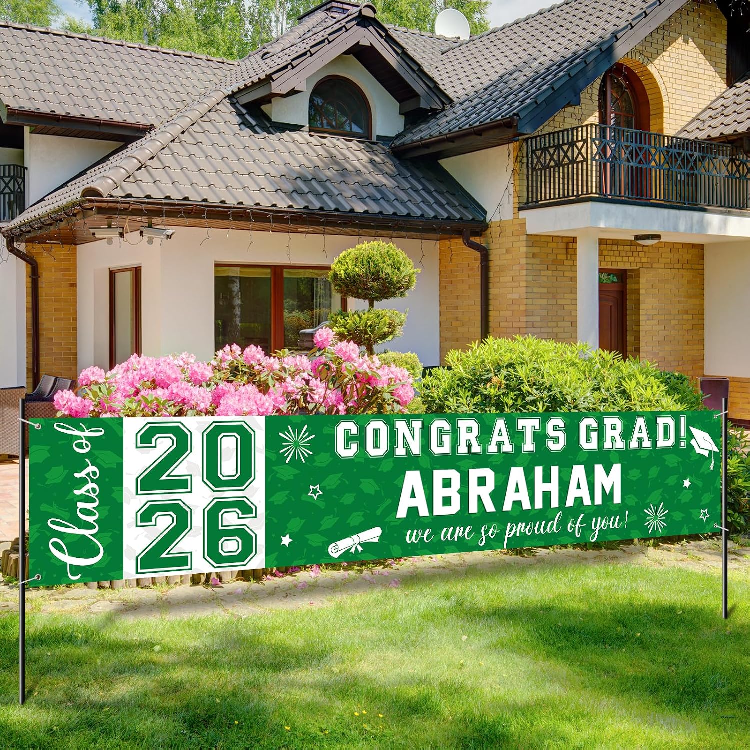 Graduation Congratulations Banner Decorations, Class of 2026 Personalized Graduation Banner with 78 Alphabet Stickers, Custom Banner Backdrop for High School College Graduation Party Supplies, Green