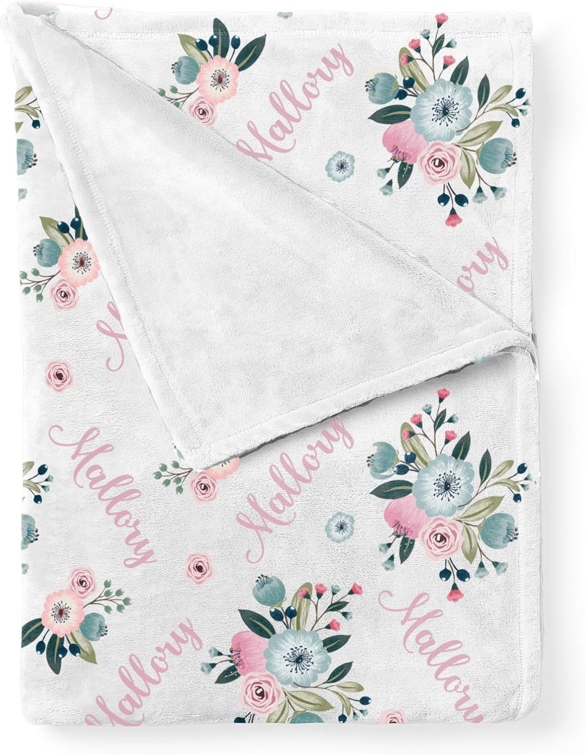 Personalized Blue And Blush Floral Baby Swaddle Blanket With Name