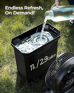 Koonie 20000mAh 10 Inch Camping Misting Fan 11L Tank, Remote, 4 Timers | Cooling Battery Floor Fan with 4 Speeds, 3 Mist Modes, 45/90 Oscillation, 10 Tilt, Portable for Outdoors Patios, Travel
