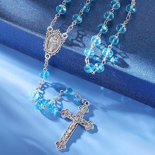 Miniatura 3 de Collar de cuentas de cristal de rosario católico con medalla milagrosa Crucifijo Crucifijo Rosario de comunión