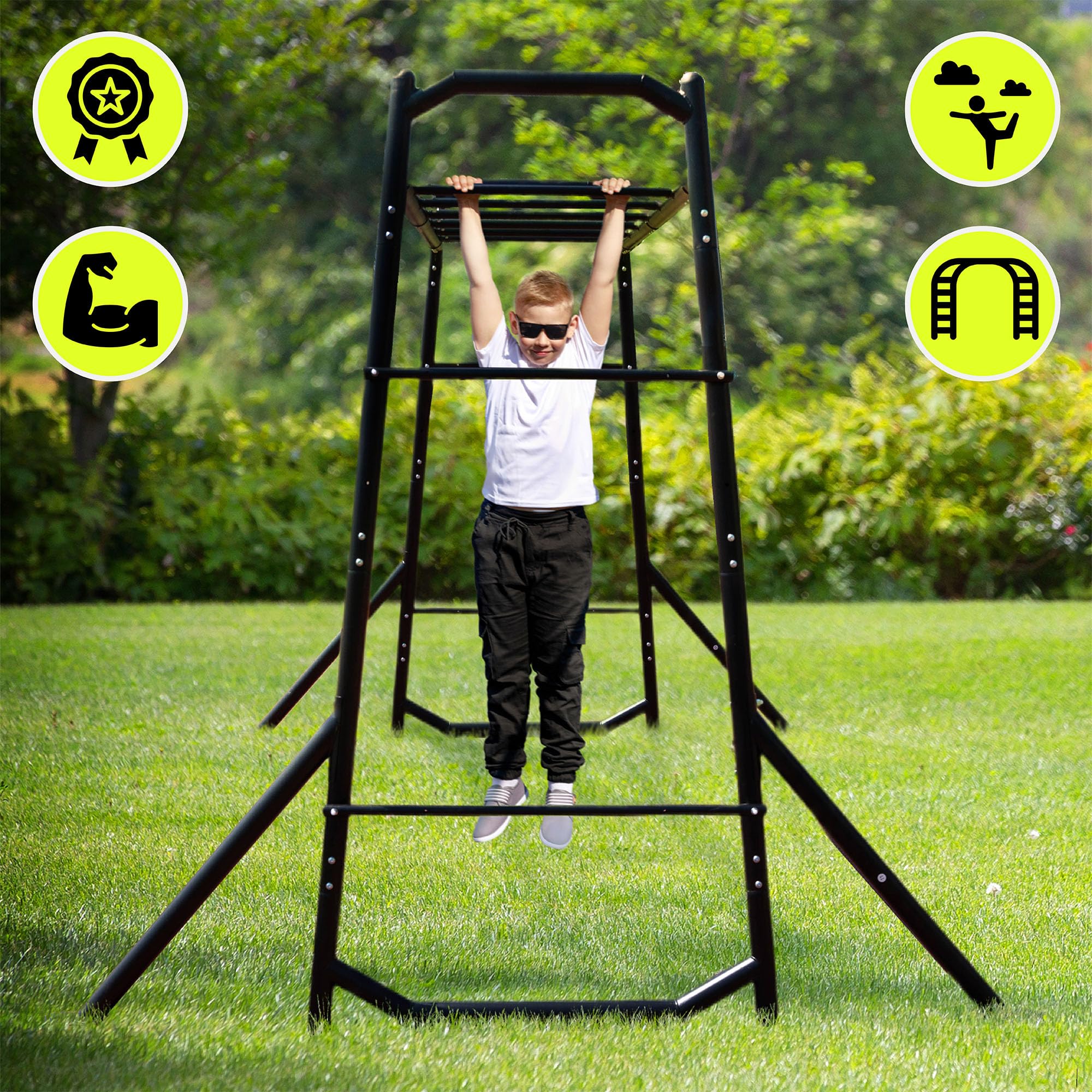 HyperMotion Scala da Ginnastica da Esterno in Metallo per Bambini e Adulti; Struttura Robusta con Ancoraggio al Suolo; Portata Fino a 200 kg; Resistente alle Intemperie; Finitura Nera per Giardino