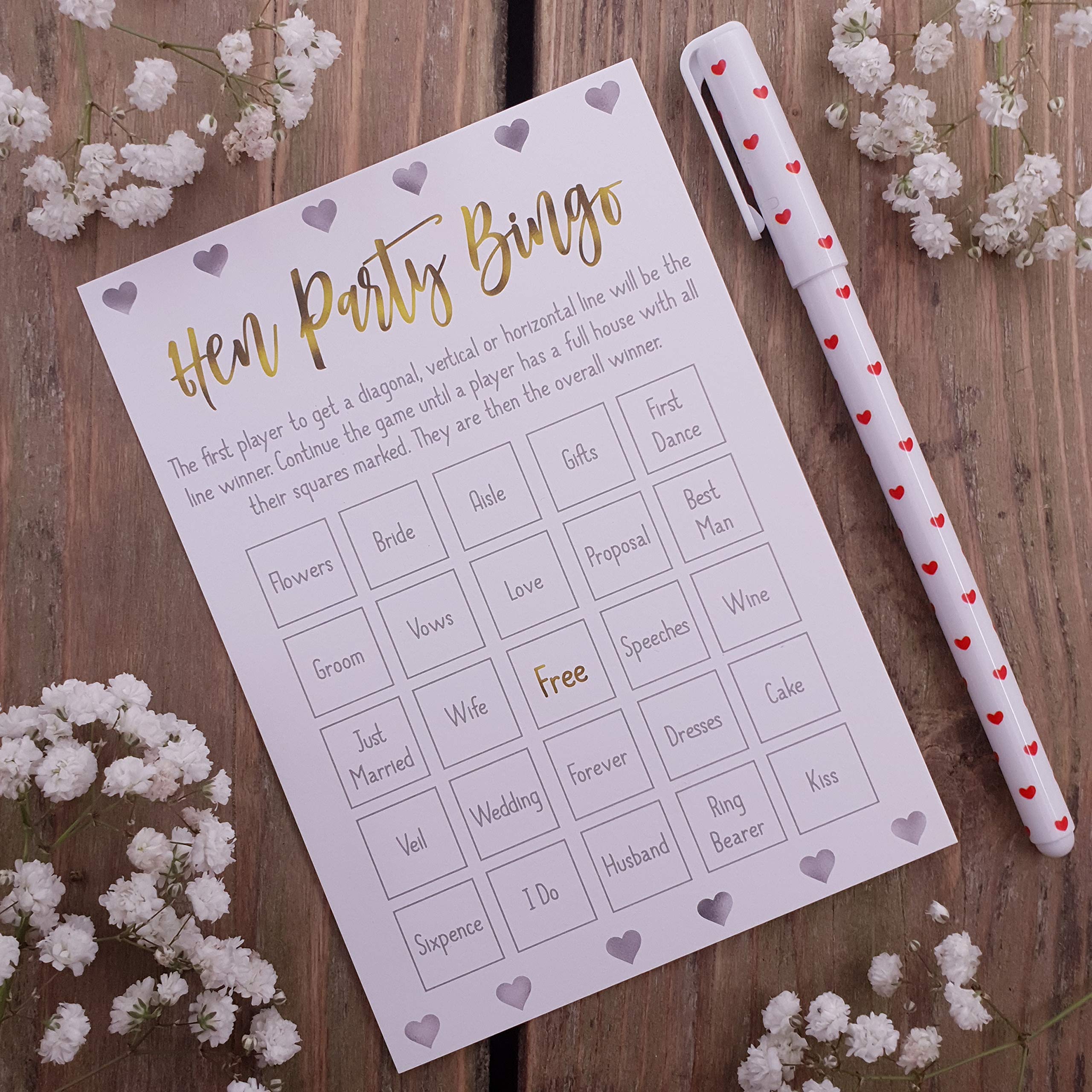 Hunts England Hen Party Joke Prank Game - 'Hen Party Bingo' - Everybody Wins at The Same Time!
