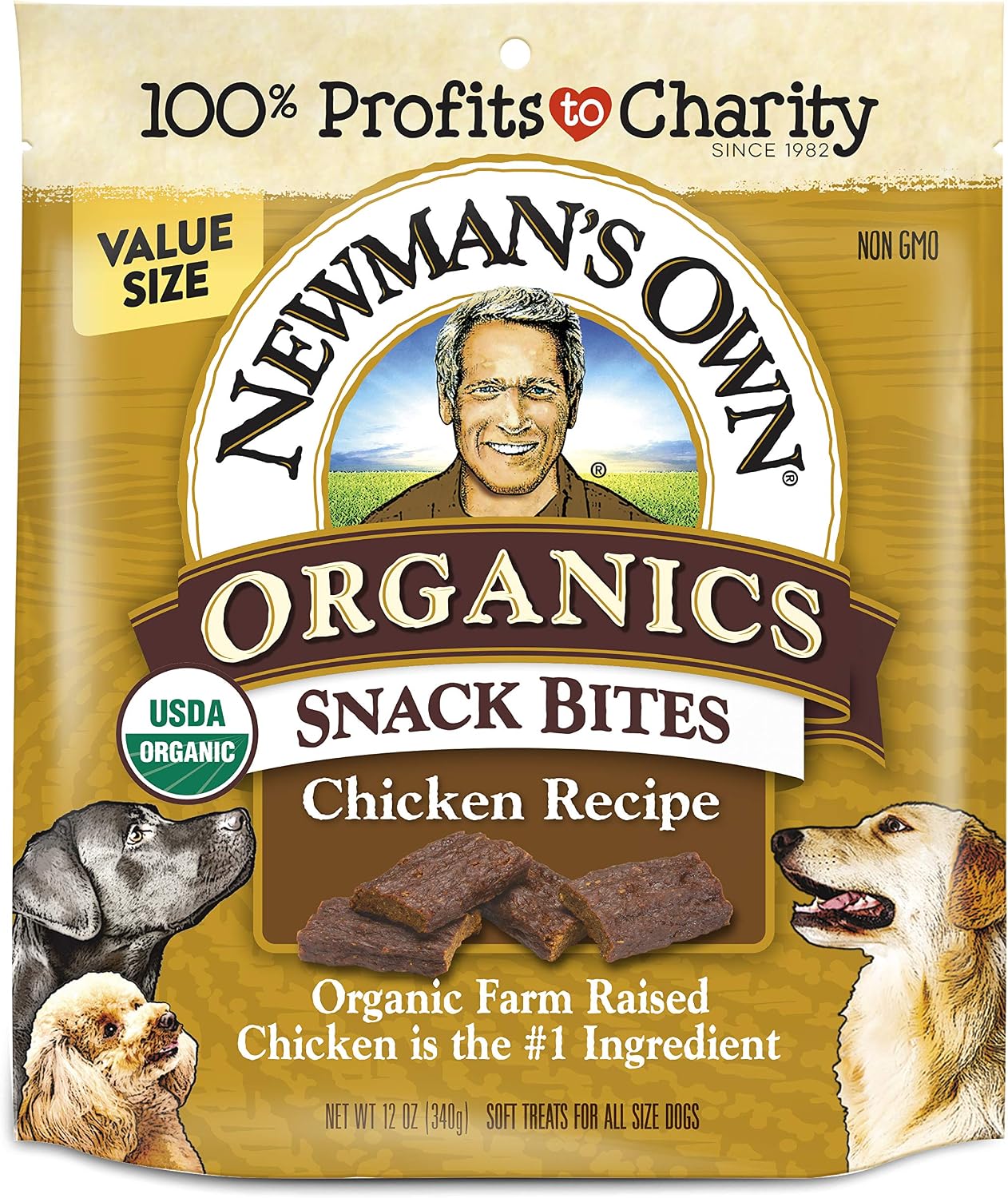 Newman's Own Organic Chicken Recipe Snack Bites for Dogs, 12 oz Bag