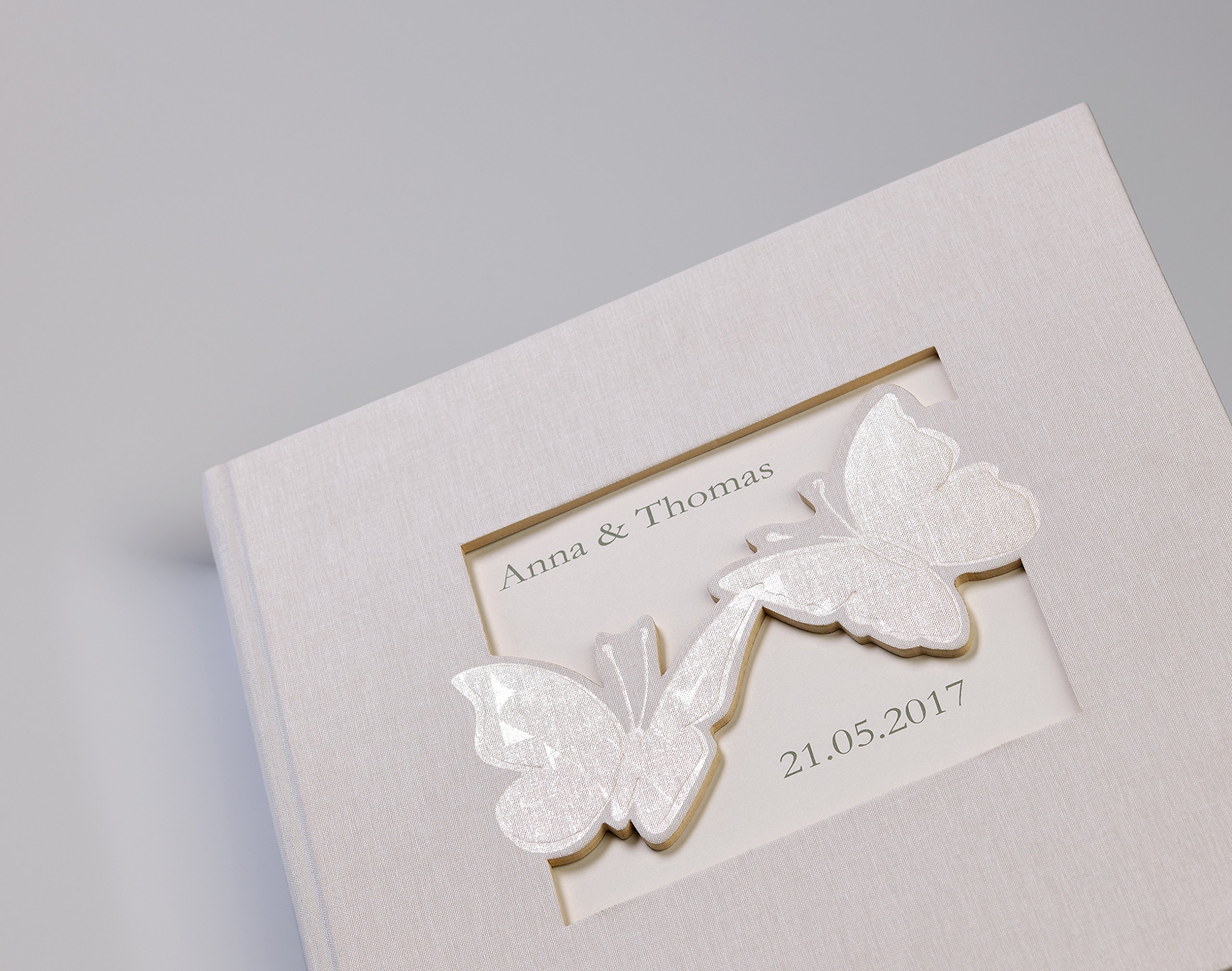 walther design Fotoalbum weiss 28 x 30,5 cm Einband aus Leinen mit Cover-Ausstanzung, Hochzeitsalbum Farfalla UH-201