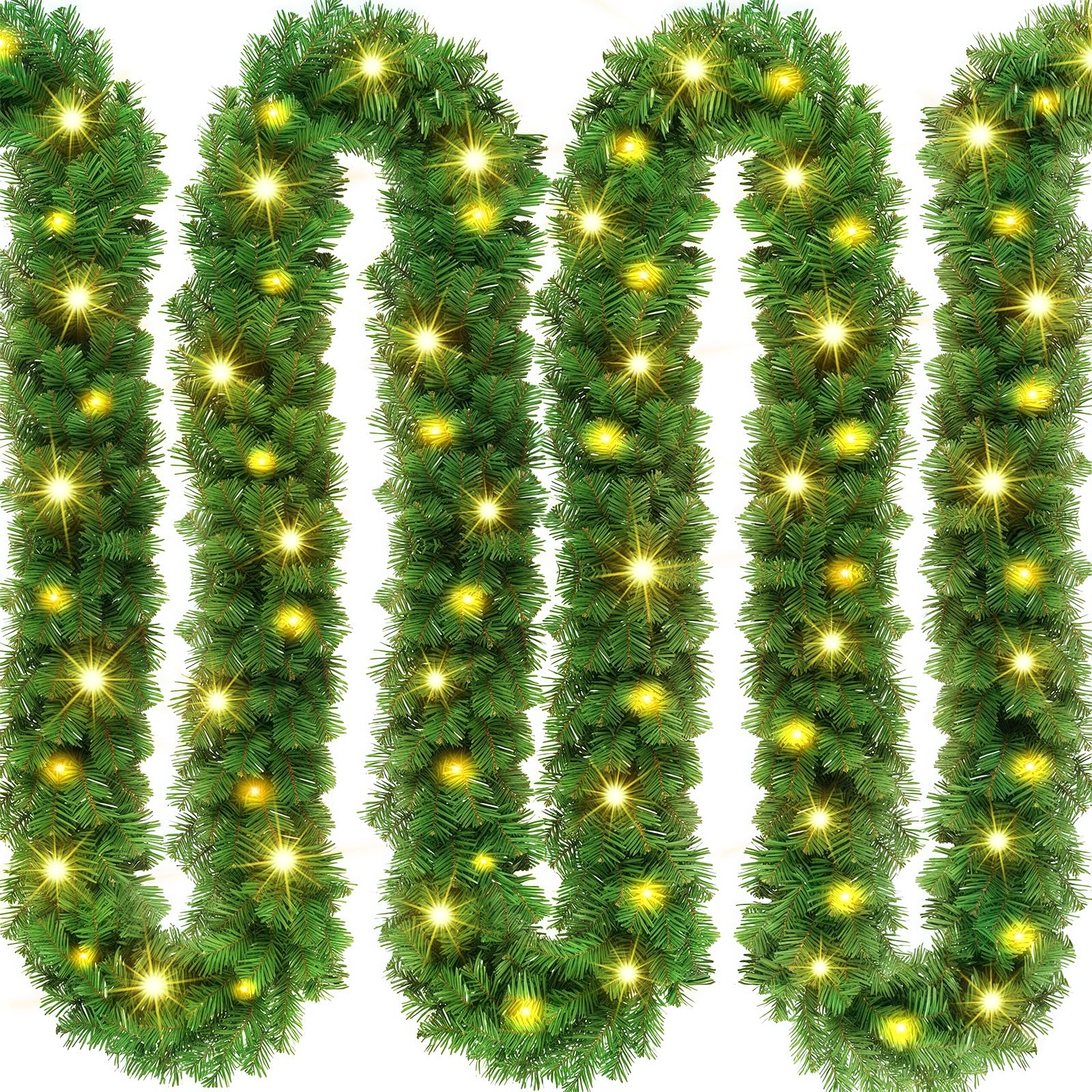 Guirnalda de abeto de 540 cm con 70 ledes de color blanco cálido, iluminada para interior y exterior, guirnalda de abeto artificial para escaleras, puertas y chimeneas