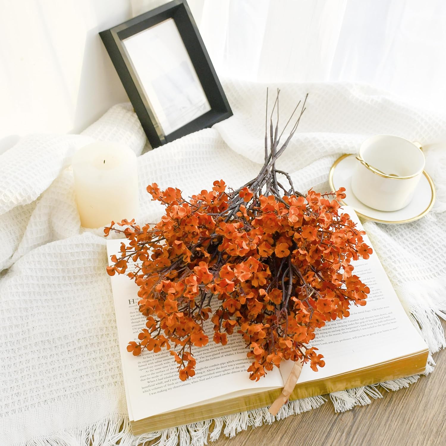 Mandy's Burnt Orange Artificial Baby’s Breath European Flowers 15 Bundles Silk Gypsophila with Bendable Stems for Valentine's Day and Easter Centerpiece Wedding Decor and Table Arrangements - Image 3