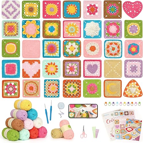 Katech Kit de ganchillo para principiantes, kit de ganchillo para adultos y niños con tutoriales en video paso a paso, aprende a tejer a ganchillo