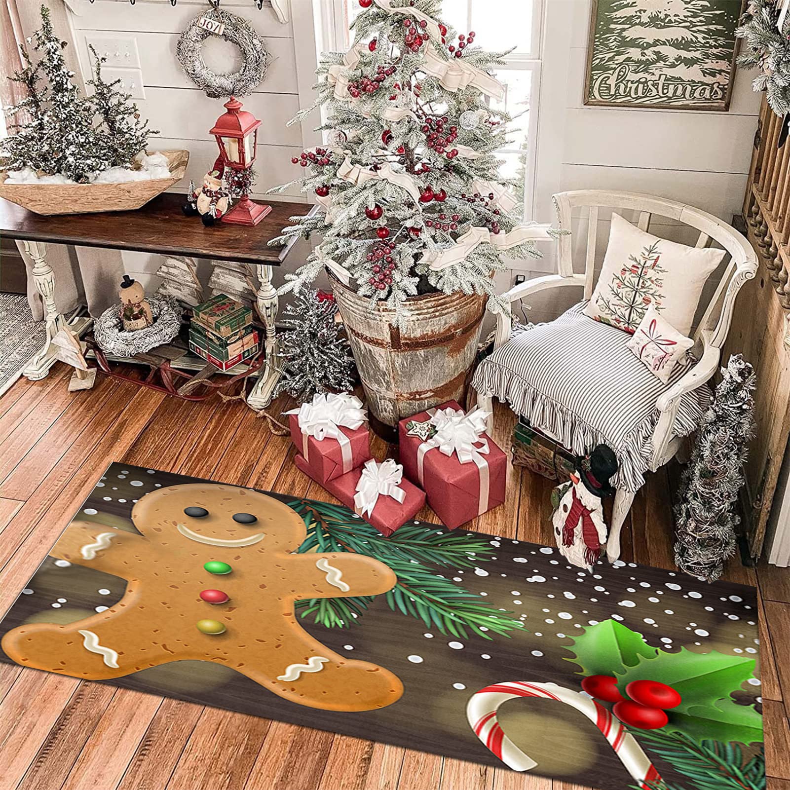 Tappeto Passatoia Natalizio per Corridoio, Tappeto da Cucina Antiscivolo Zerbino Natalizio Ingresso Lavabile Tappeto Decorativo di Natale per Cucina Salotto Camera da Letto,100x200cm/3.2'x6.5'