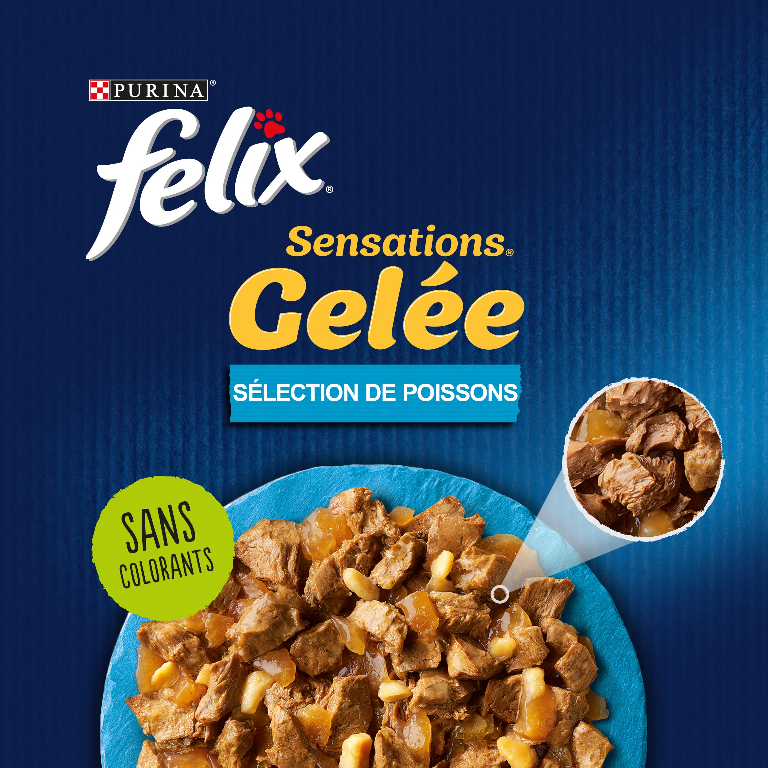FELIX | Sensations | ausgewachsene Katze | Auswahl von Gelee-Fischen: mit Lachs, Sardine, Colin, Forelle | Nassfutter 100% vollständig und ausgewogen | Frischebeutel | 6 Stück (12 x 85 g)