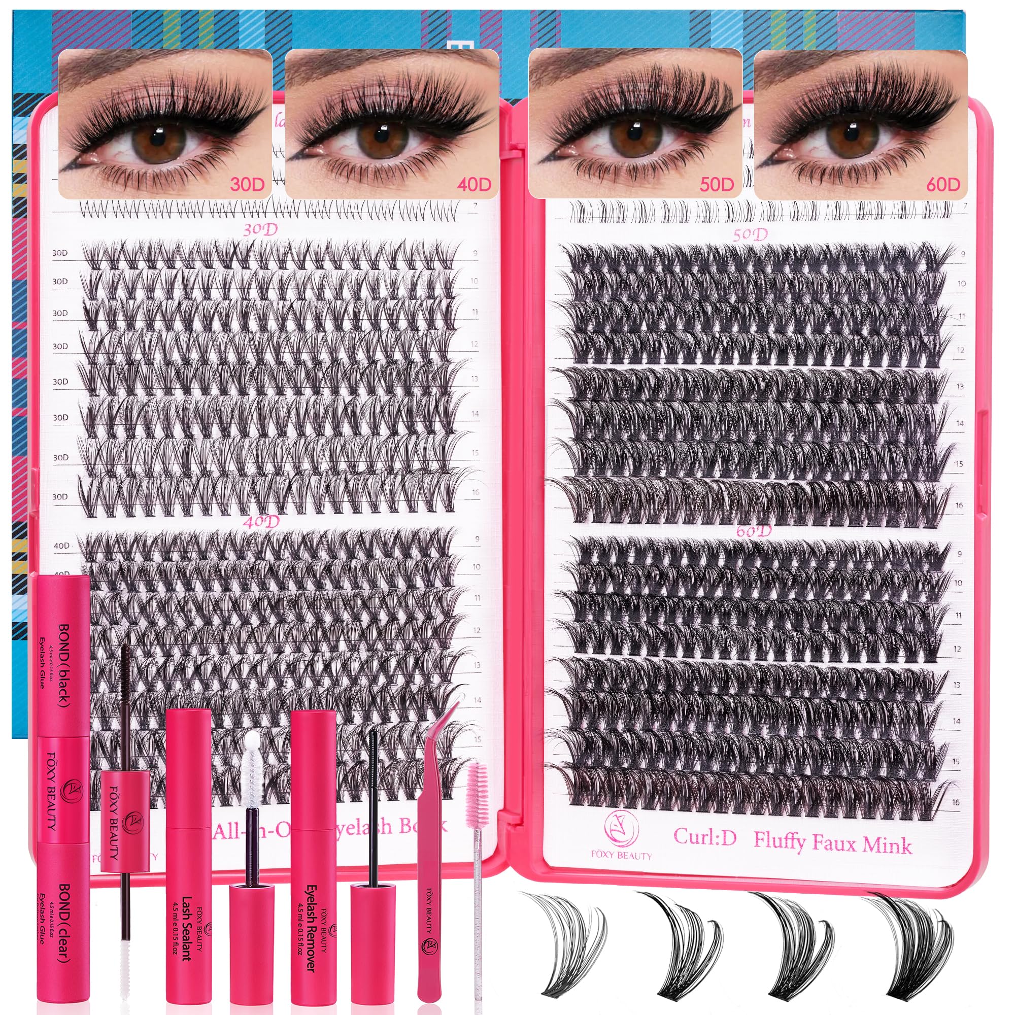Lash Clusters - Lash Clusters Kit Lash Extension Kit with Lash Bond and Seal Eyelash Clusters 30D40D50D60D-0.07D Lashes Clusters D Curl 9-16mm Eyelash Extension Kit DIY at Home for Starter