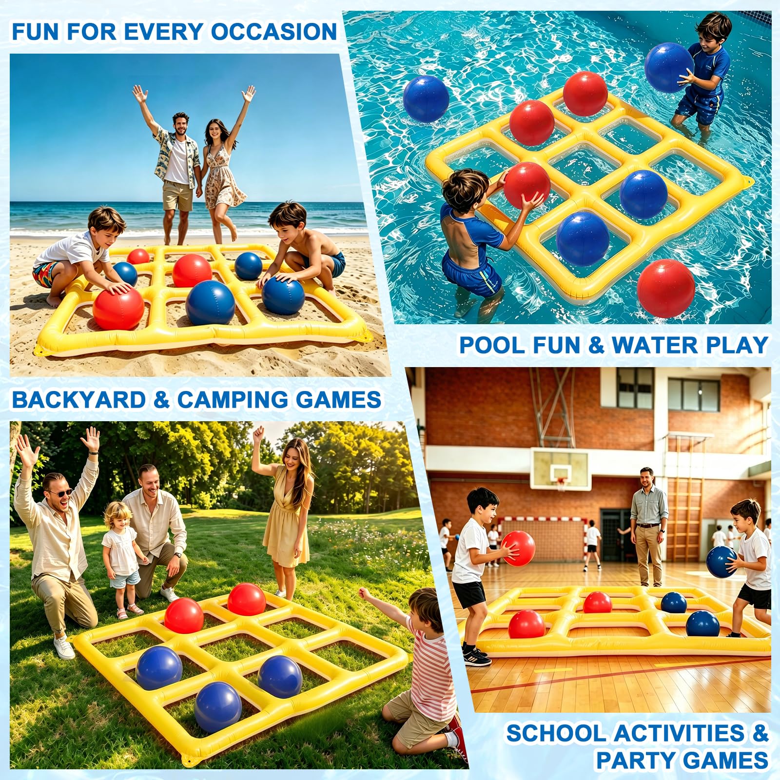 Aufblasbares Tic-Tac-Toe Poolspiel, Outdoor Spiele für Kinder & Erwachsene, Strandspiele & Wurfspiel Kinder Outdoor, Wasserspiele Pool für Kinder und Erwachsene, Aufblasbare Pool Spielzeug(Gelb)