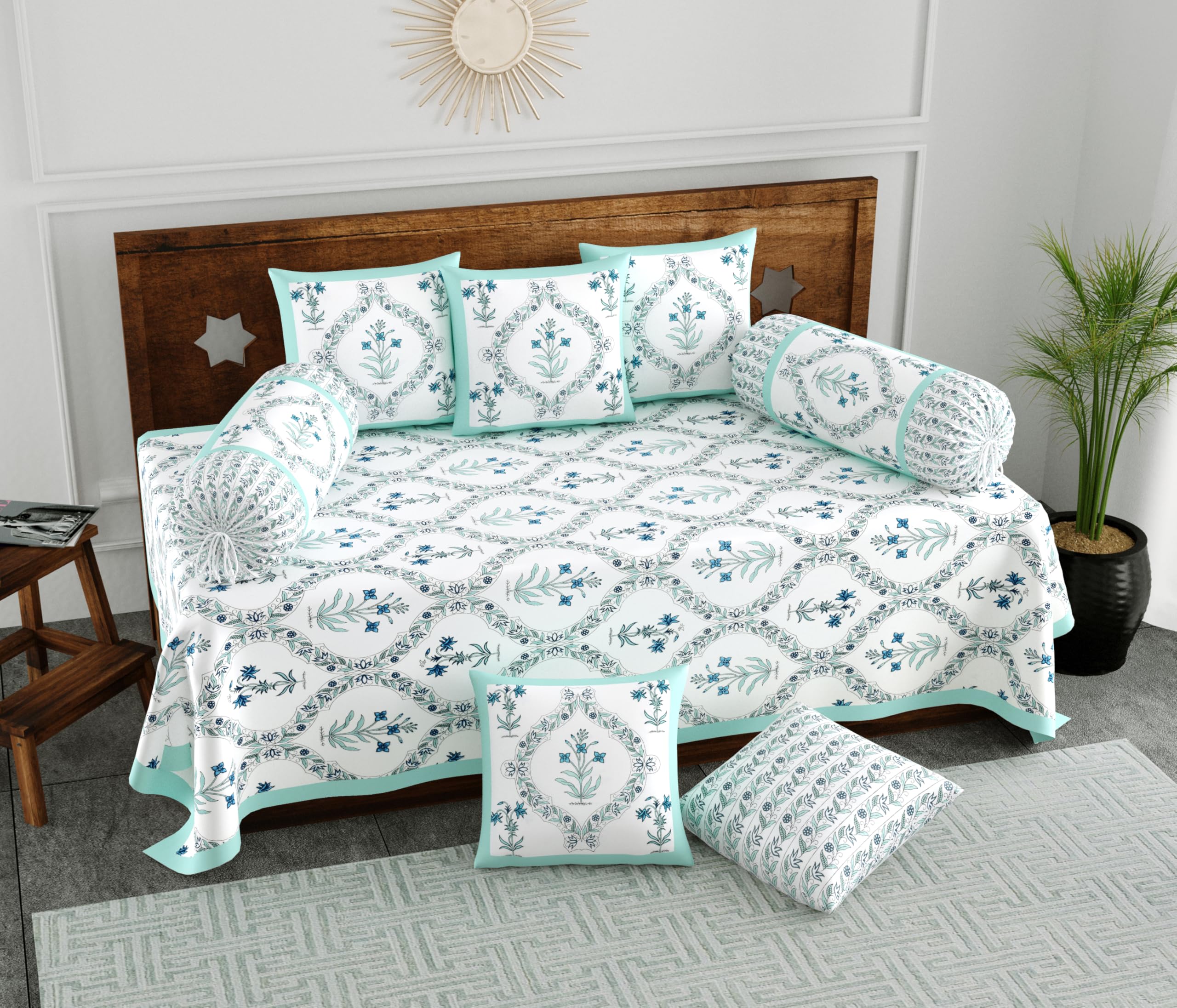 Indian Block Print Diwan Set - 8 Piece Cotton -19 Indian Block Print Diwan Set - 8 Piece Cotton -19