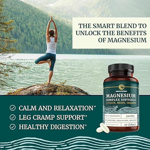Miniatura 3 de Cápsulas blandas de triple magnesio  Citrato, malato y óxido  Suplemento de magnesio altamente absorbible para digestión, calambres en las piernas y