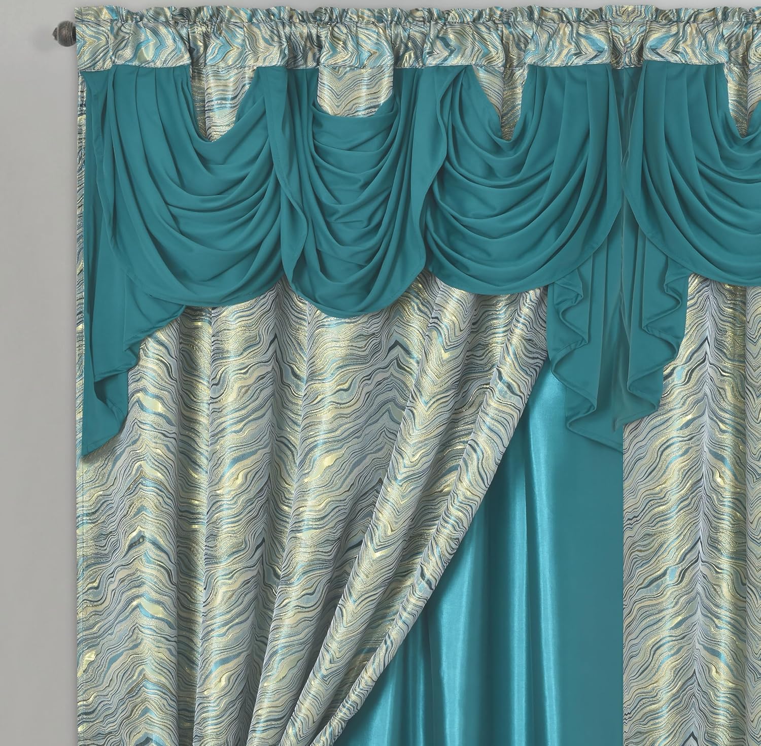 GOHD Marble Marvel Jacquard Window Curtains,with Attached Fancy Valance and Taffeta Backing,54" x 90" with 18" Valance,Elegant Textured Window Drapes for Living Room & Bedroom (Hunter Green)