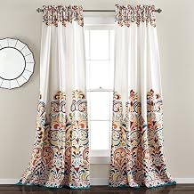 Lush Decor Clara Curtains Paisley Damask Print Bohemian Style Light Filtering Window Panel Set for Living, Dining, Bedroom Pair, 52" W x 95" L, Turquiose & Tangerine
