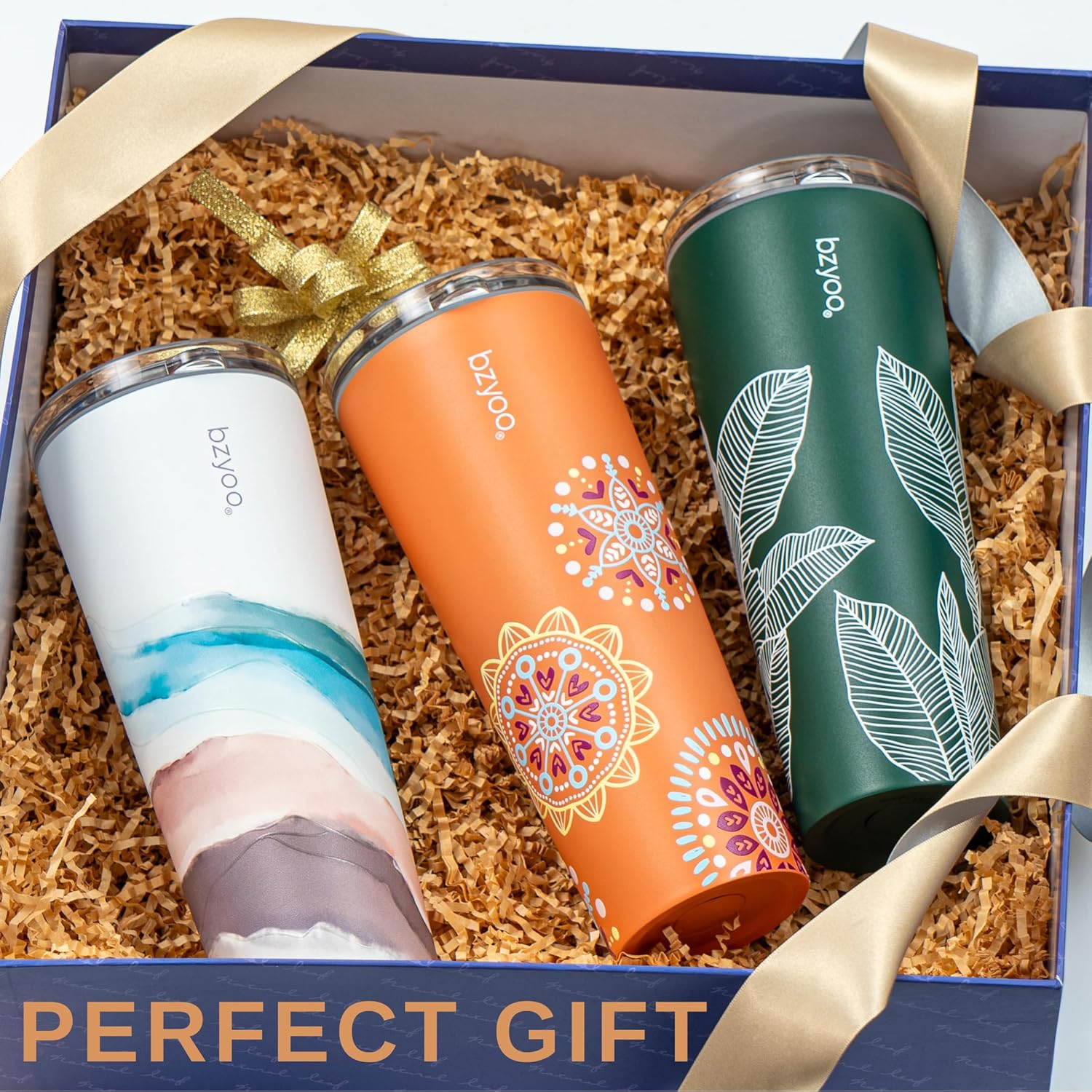 bzyoo SUP Double Wall Vacuum Insulated Tumbler with Straw and Lid Stainless Steel Water Bottle Travel Mug Cup Valentines Gifts For Him & Her, 24oz (710ml) Color: Leaf Green - Image 9