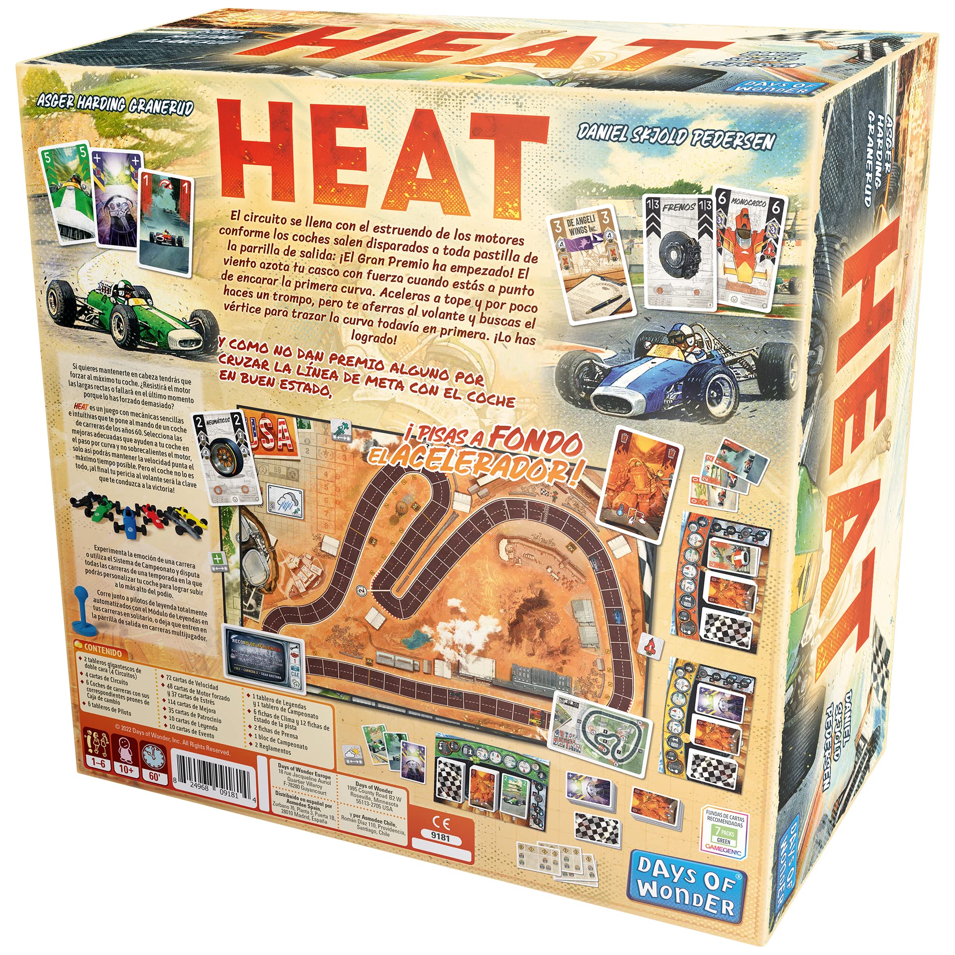 Asmodee Heat, Juego de Mesa de Estrategia y Carreras de Coches Clásicos y Gestión de Motor, A Partir de 10 Años, De 1 a 6 Jugadores, 60 Minutos por Partida, Español