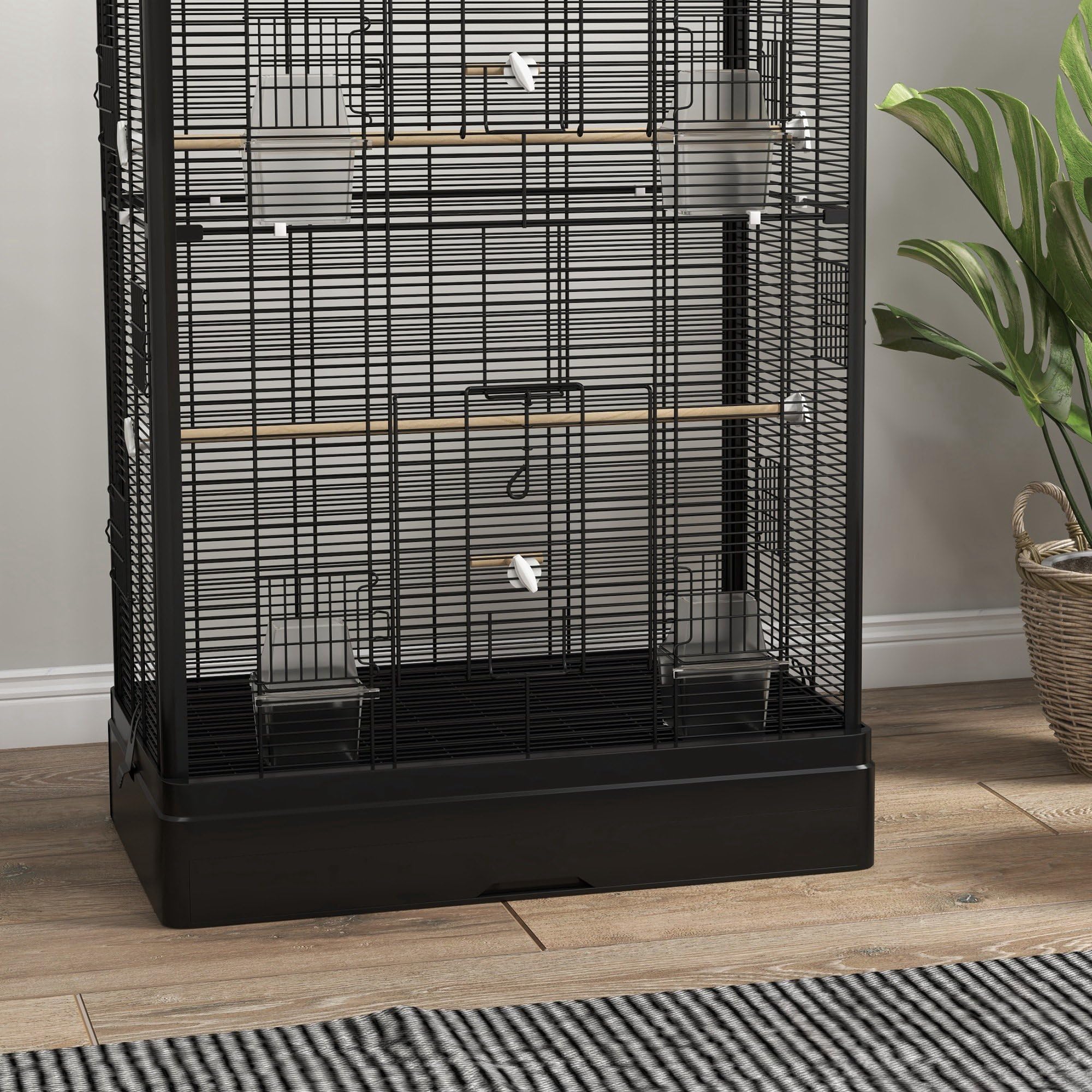 PawHut Cage à Oiseaux Volière avec Portes Perchoirs 61 x 36,5 x 98 cm Noir