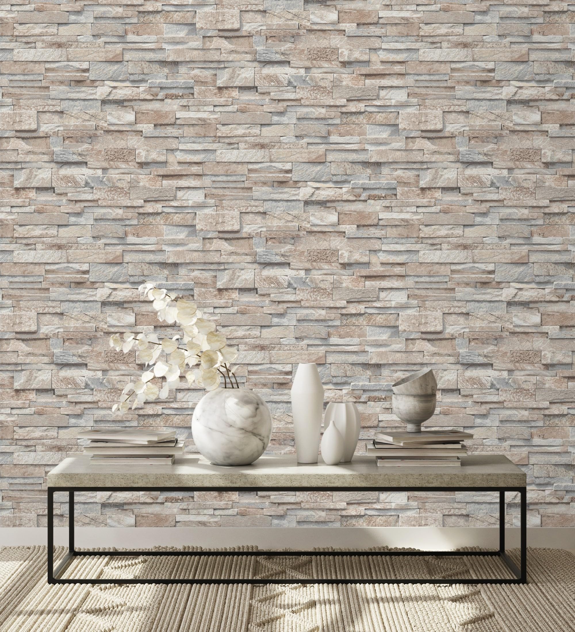 GAULAN 127671 Papier peint vinyle lessivable imitation mur de pierre d'ardoise texturé en relief pour mur salon cuisine bain couloir salle à mange - Rouleaux de 10 m x 0,53 m
