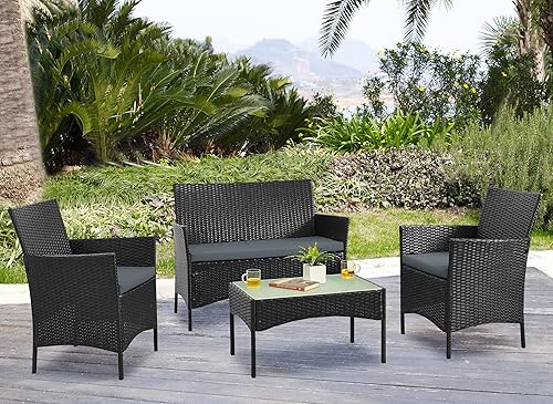 Miniatura 2 de Manhattan Comfort Imperia - Juego de conversación de patio de 4 piezas, muebles de exterior de ratán de acero, incluye 2 sillones modernos, sofá