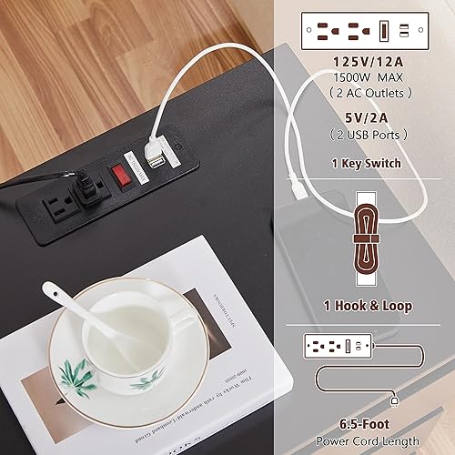 Miniatura 6 de Yaheetech Mesita de noche con estación de carga, mesita de noche de madera con 3 cajones, armario de almacenamiento con 2 puertos USB y tomas de