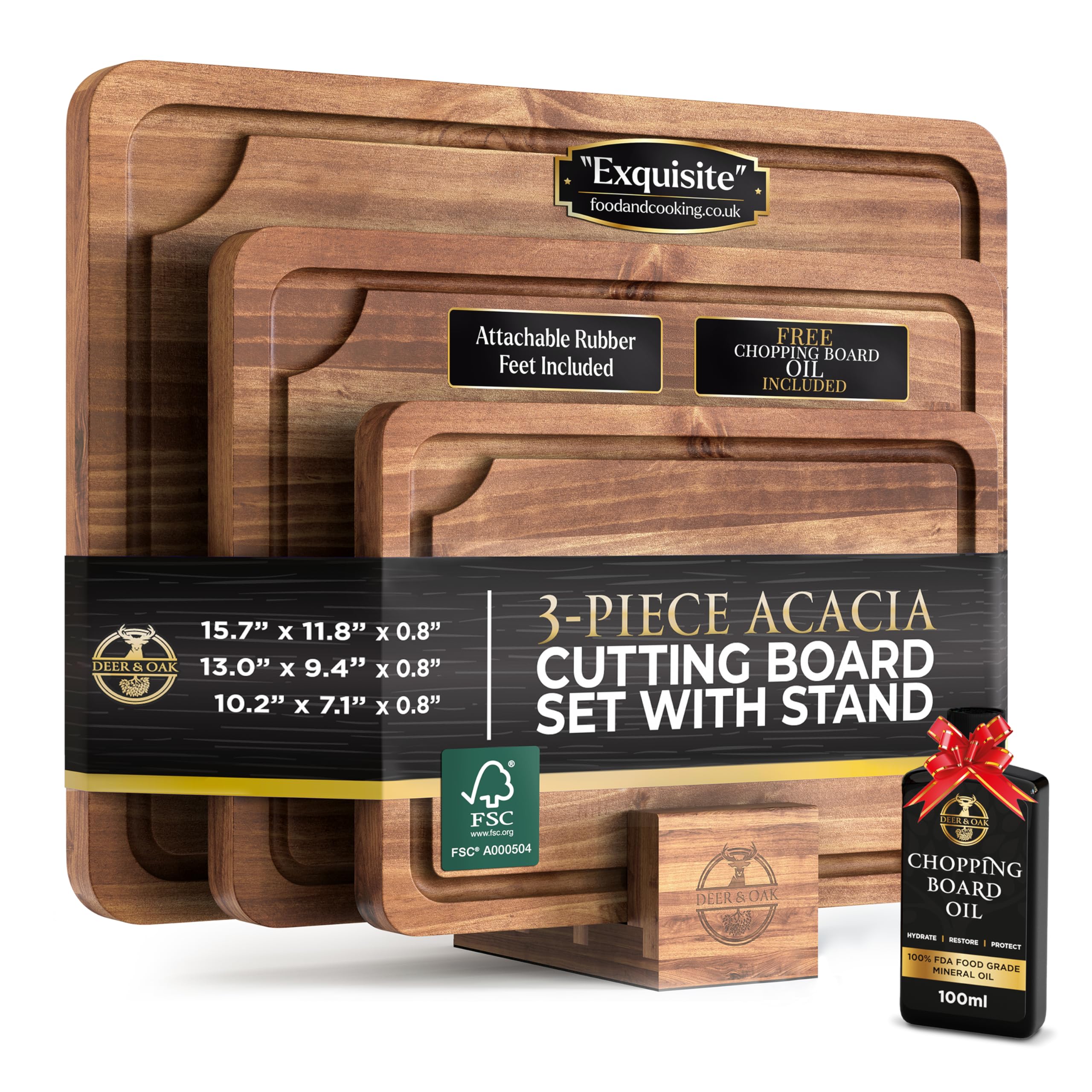 Deer & Oak 3-Piece Acacia Cutting Board Set