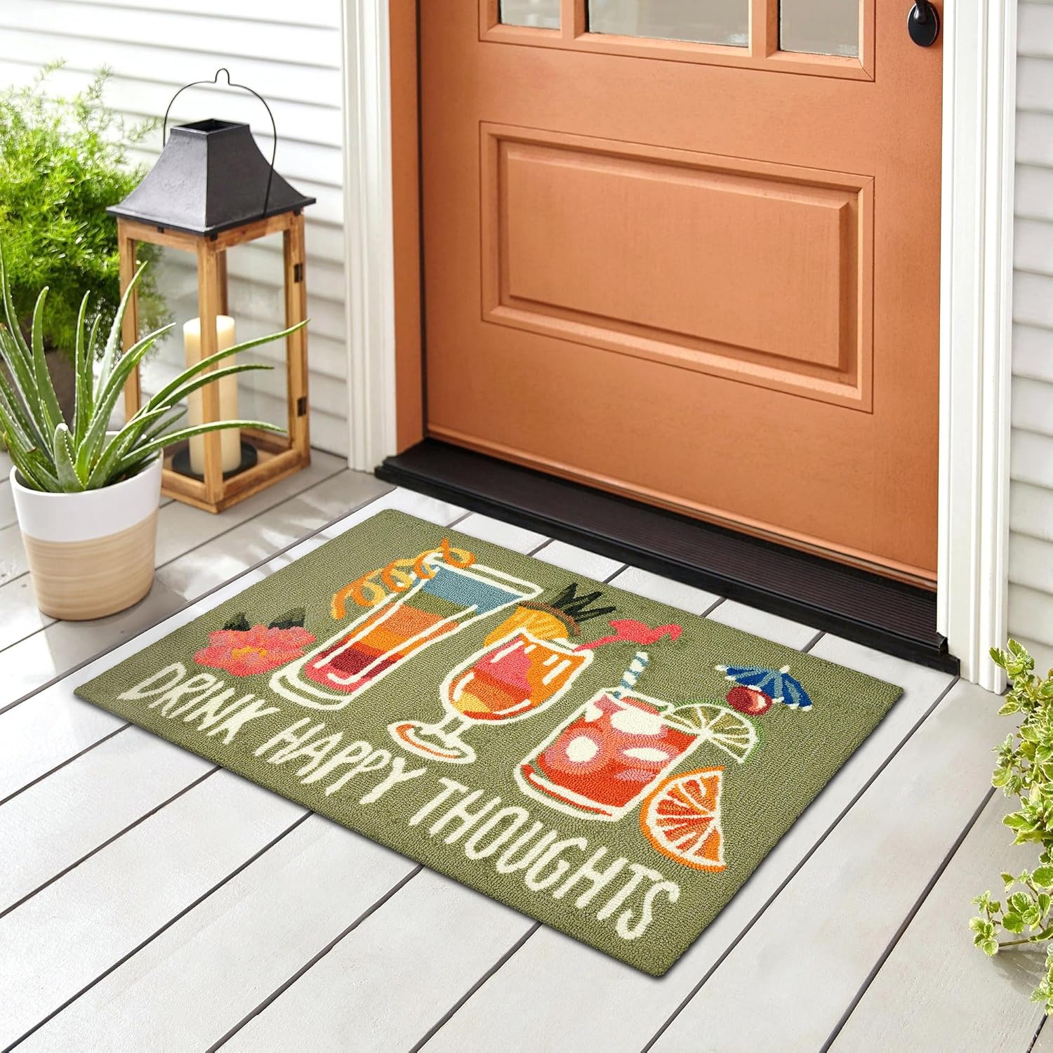 Liora Manne FrontPorch Indoor/Outdoor Hand Tufted Durable Area Rug - Transitional Casual Home Colorful (This Way to The Pool Water) (2' x 5')