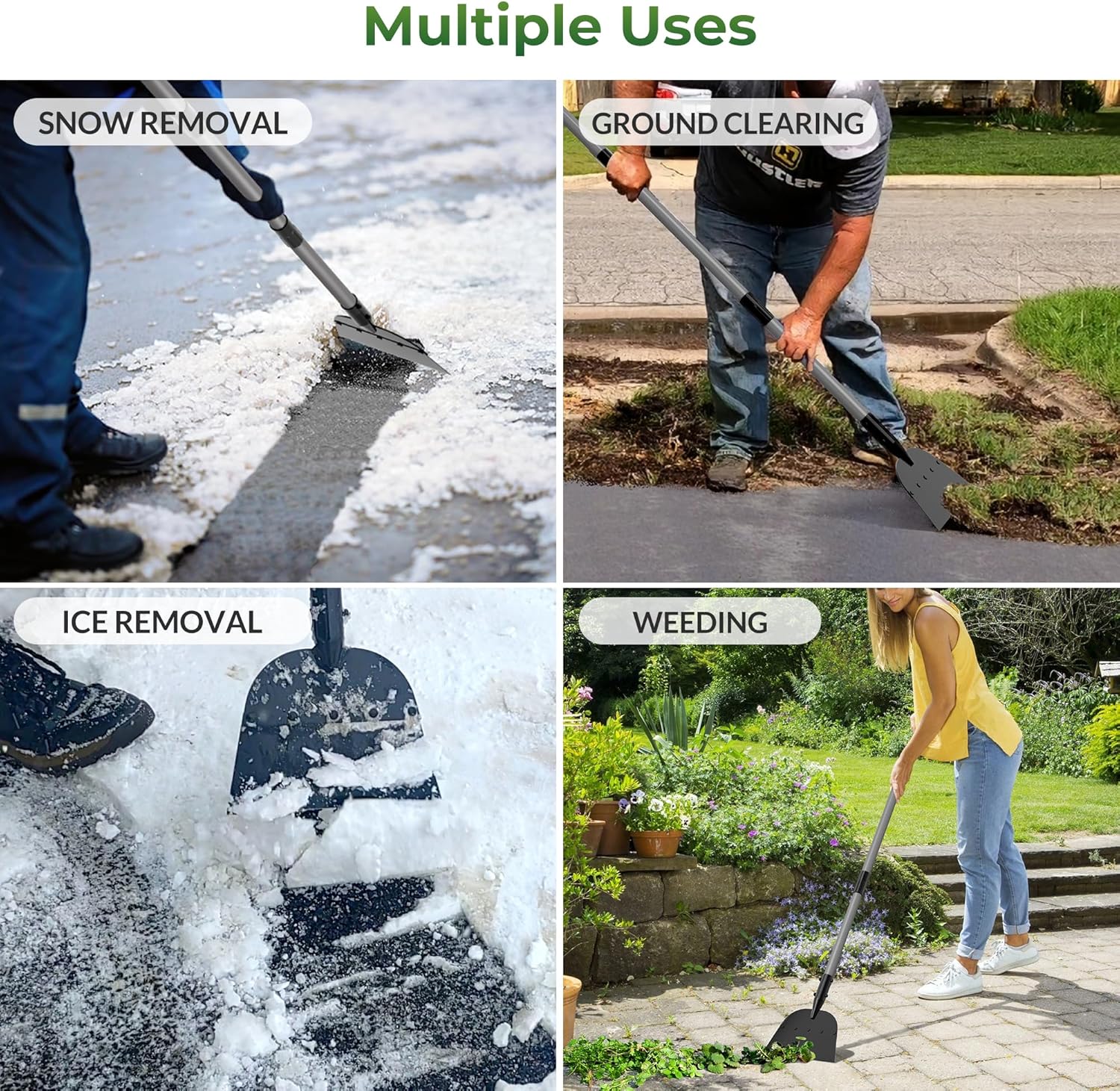 Walensee Metal Snow Shovel, Floor Scraper, Heavy Duty Ice Scraper, 54” Flat Shovel for Driveway Sidewalk Garden Deck, Manual Push Plow for Snow Ice & Weed Removal, Back-Friendly Tool for Seniors