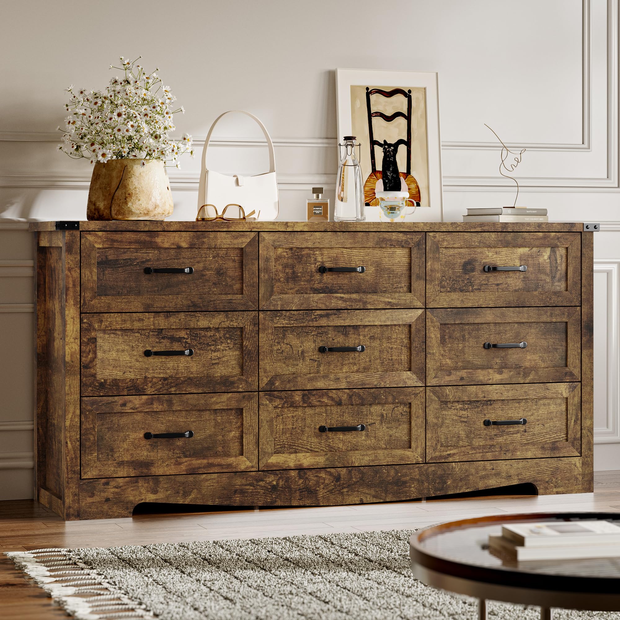 modern wooden dresser Amazon.com: BORNOON 9-Drawer Dresser for Bedroom, Modern Wooden Chest of  Drawers with Metal Handles, Anti-Tipping Design, Sturdy and Stable Storage  Organizer for Living Room, Entryway, Home Office : Home & Kitchen