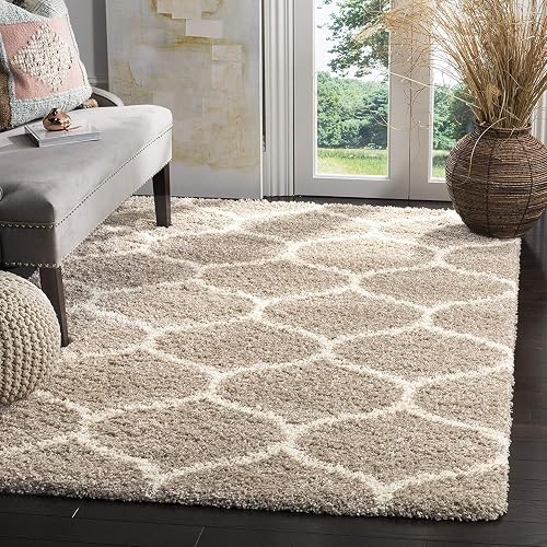 Naze Modern Polyester Anti Slip Shaggy Fluffy Rectangular Rug and Carpet for Living Room, Bedroom 5X8 Feet 'Grey and Grey