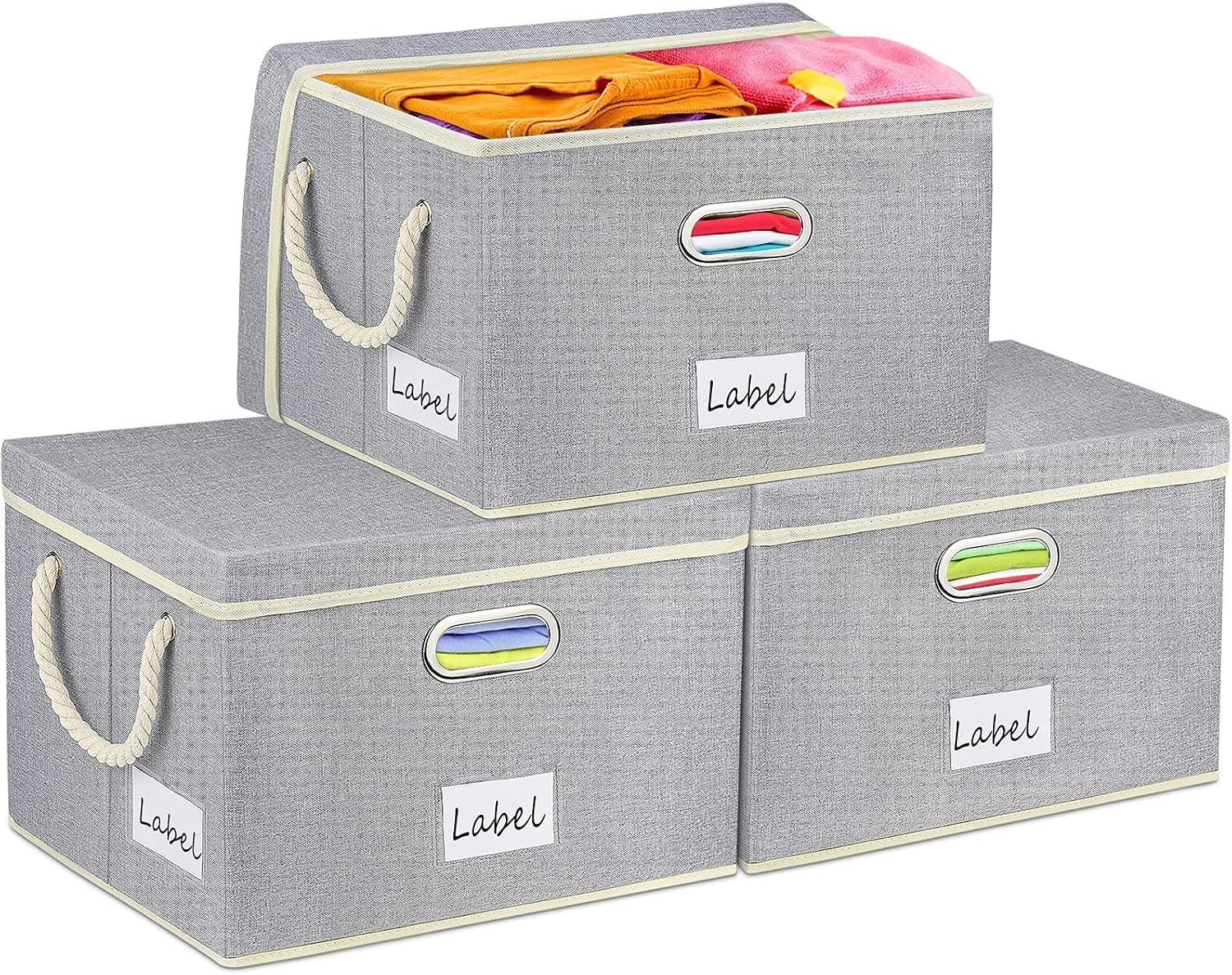 OKBONN Storage Bins with Lids [3-Pack Extra Large] Collapsible Storage Cubes Decorative Linen Fabric Storage Box Organizer Containers Baskets with Cover for Clothes,Toys,Books,Closet,Shelves,Kids Room,Office
