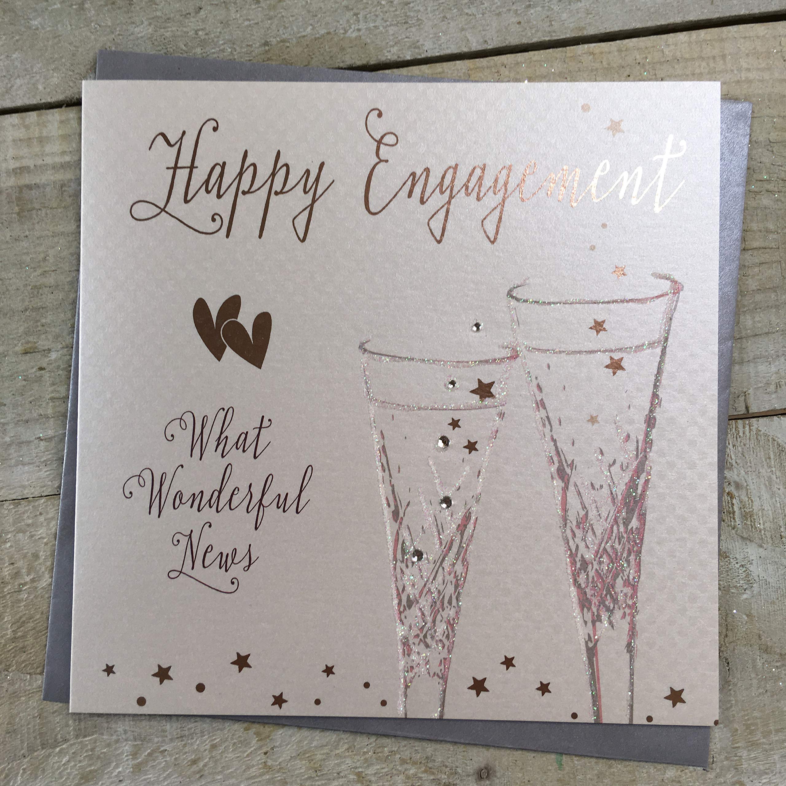 White Cotton Cards Happy Engagement Handmade Card - Champagne Flutes B121