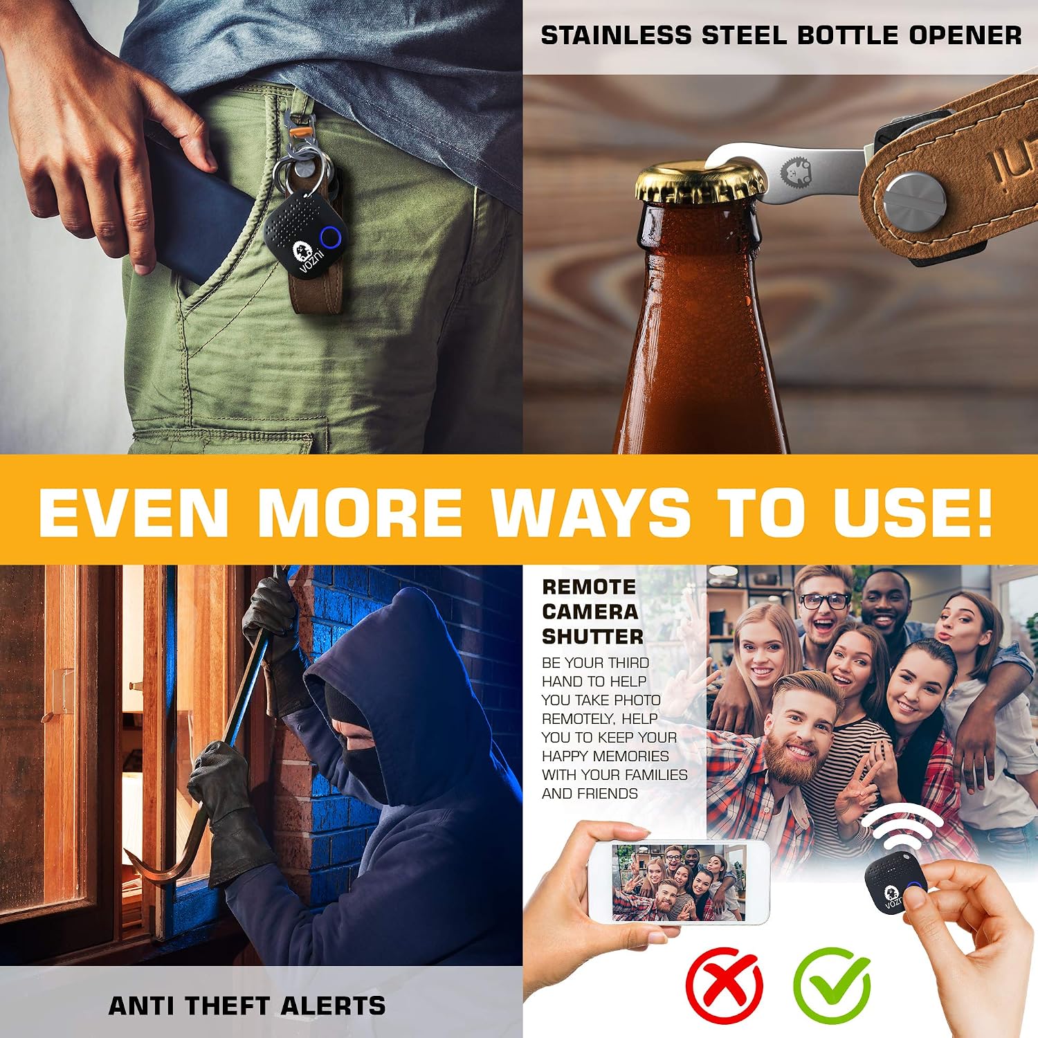Up To 40% OFF Vozni Pro Key Organizer with Bluetooth Tag, Key Finder, Tracker, Locator, Premium Leather Key Holder, Perfectly Crafted Stainless Steel Bottle Opener, Dual Carabiner, Loop Piece for Belt Car Keys