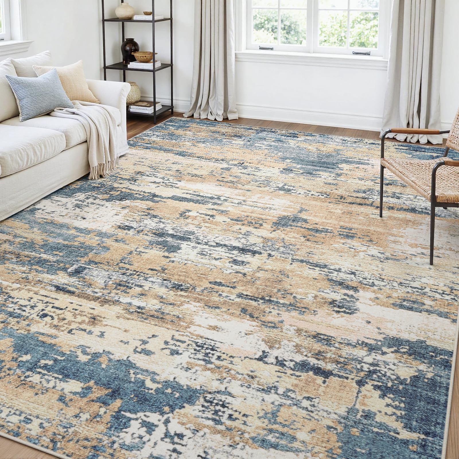 Area Rugs 5x7 Living Room: Large Soft Washable Rug Modern Abstract Anti-Skid Non-Shedding Carpet Indoor Floor Thin Carpets for Bedroom Dining Room