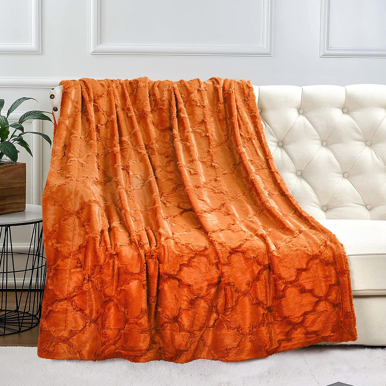 Home Soft Things Brushed Faux Fur Ashley Throw with Sherpa Backing, 60" x 80", Burnt Orange Soft Fluffy Lightweight Luxury Throw for All Seasons Home Décor