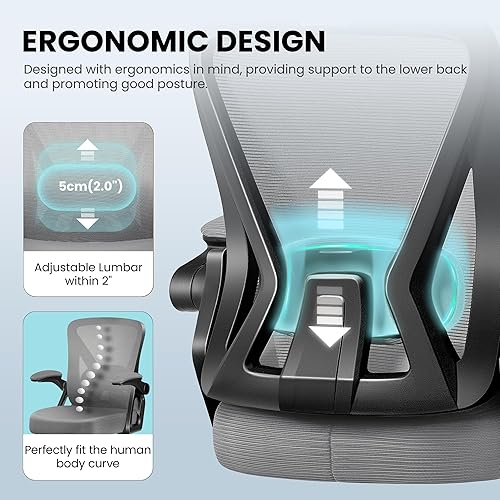 Miniatura 3 de Silla de oficina, sillas ergonómicas de escritorio para computadora en casa, cómoda silla de malla transpirable con soporte lumbar ajustable,
